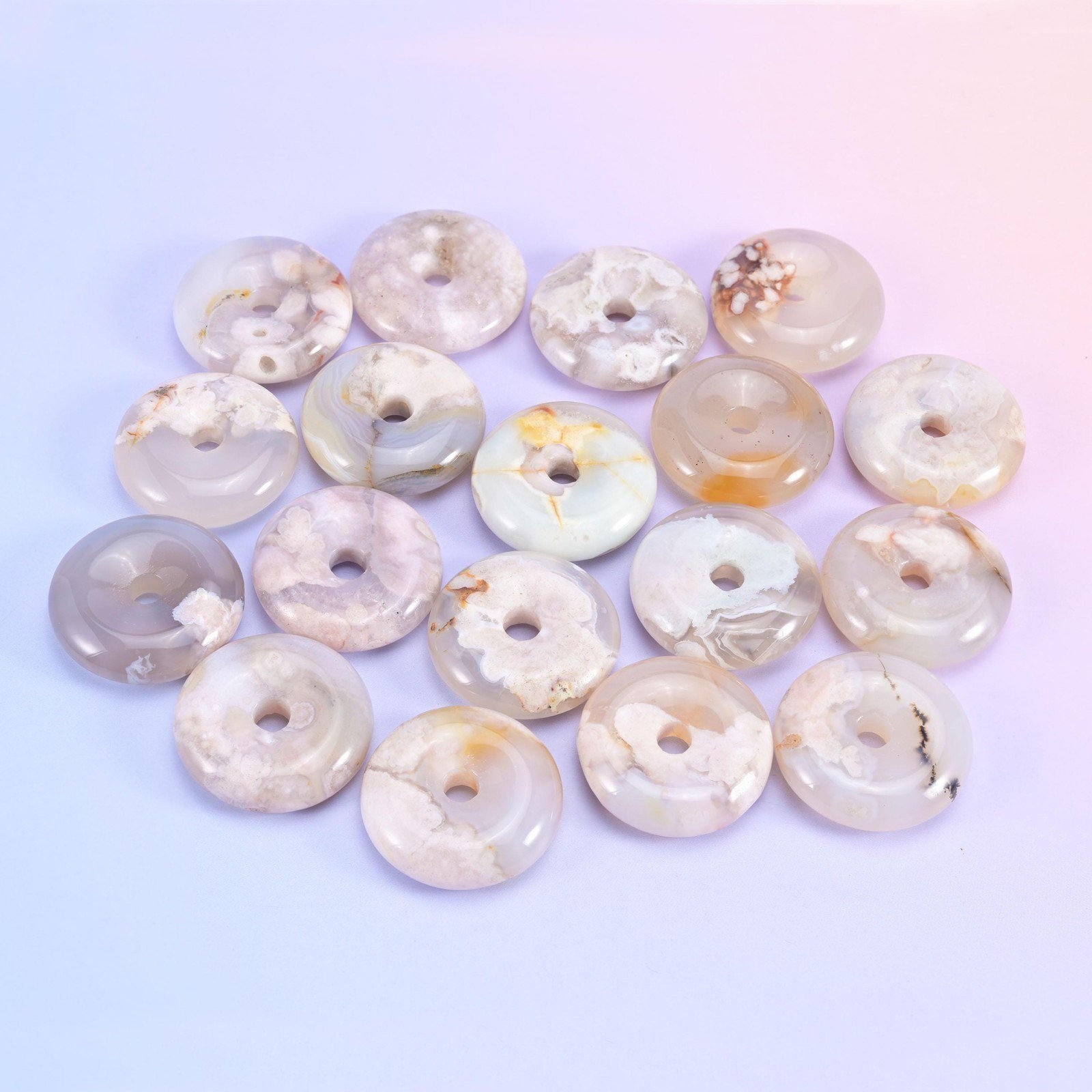 Sakura Flower Agate Crystal Donuts Crystal Pendant Pocket Stones