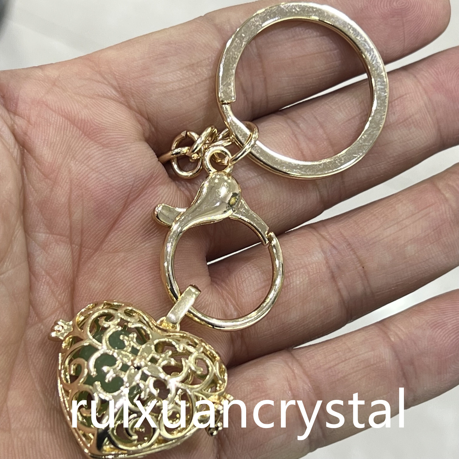 1pc Natural Aventurine Quartz Sphere cage key chain Crystal Reiki Healing