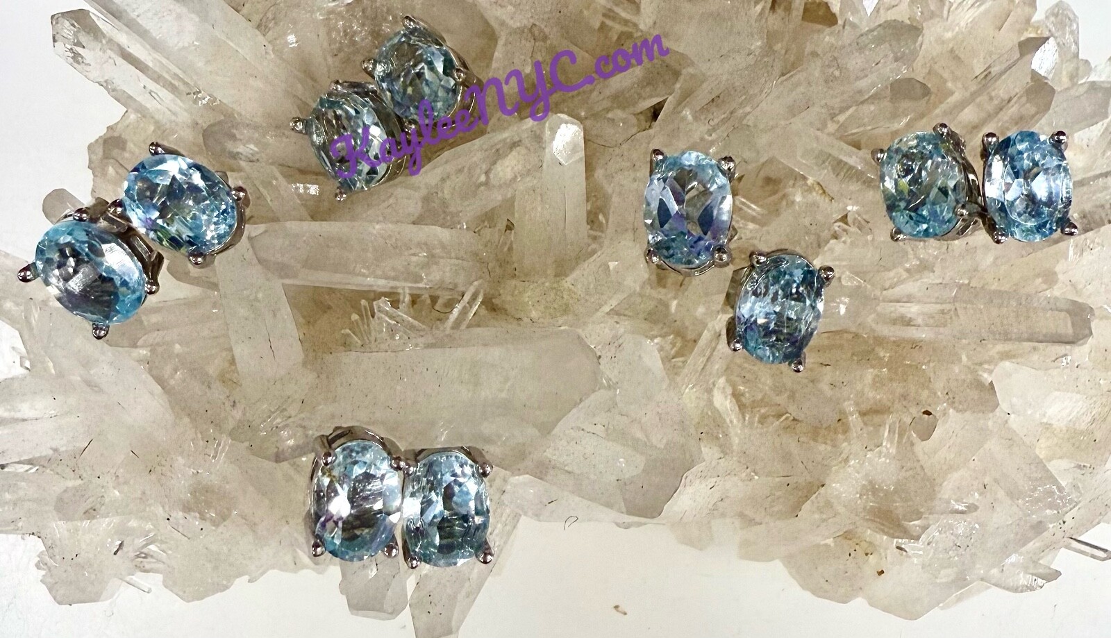Wholesale Lot 5 Pairs Natural Blue Topaz Sterling Silver 925 Studs 6x8mm