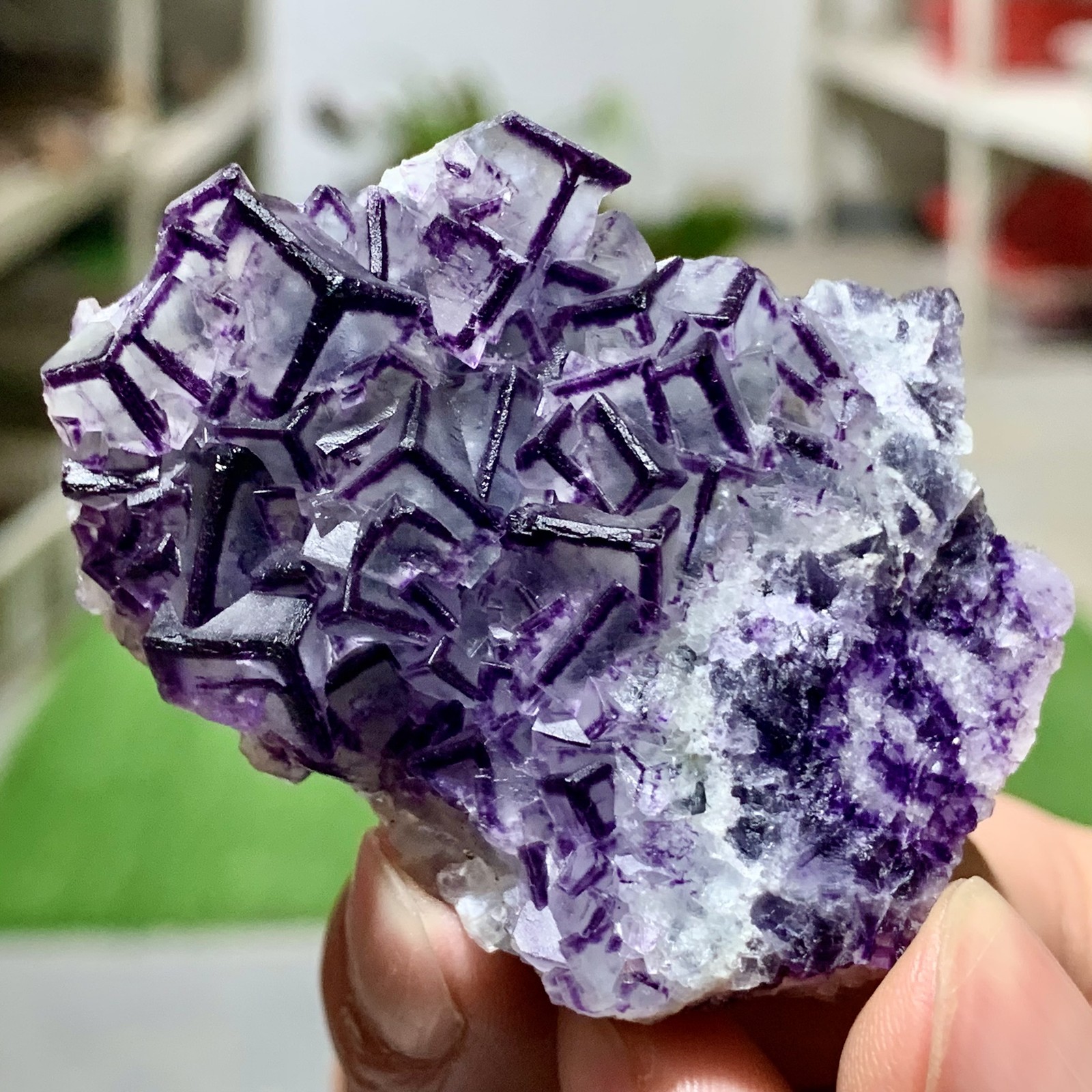 57G Inner Mongolia Natural Fluorite Purple Edged Cube Crystal Mineral Specimen