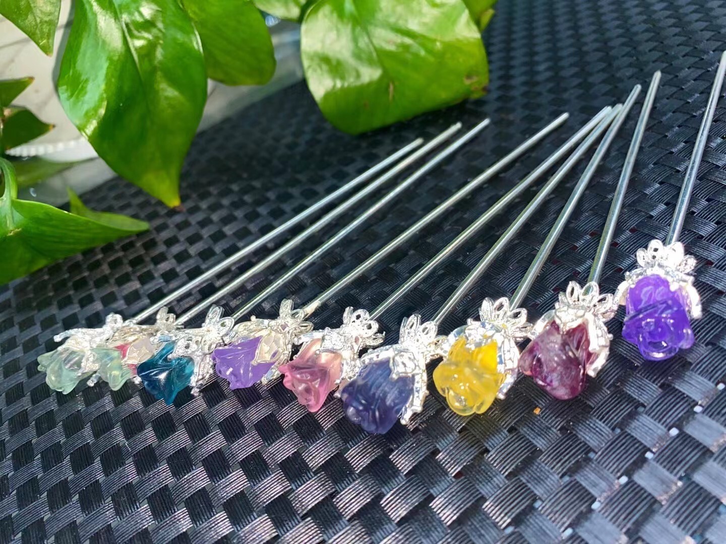 5PC Natural Mix fluorite quartz crystal rose flowers carved reiki healing random