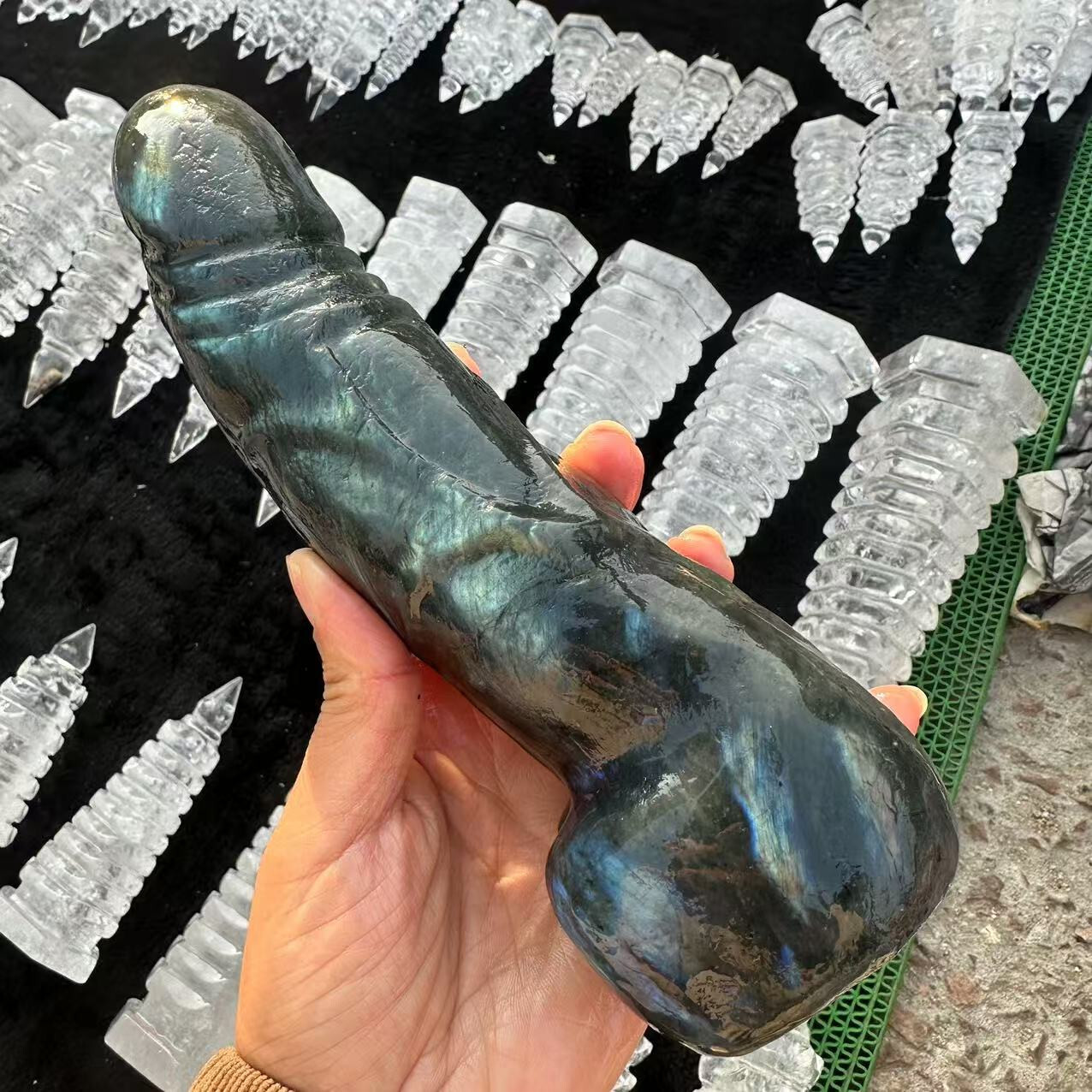 20mm Natural labradorite Carved Penis Skull Crystal Reiki Healing gift