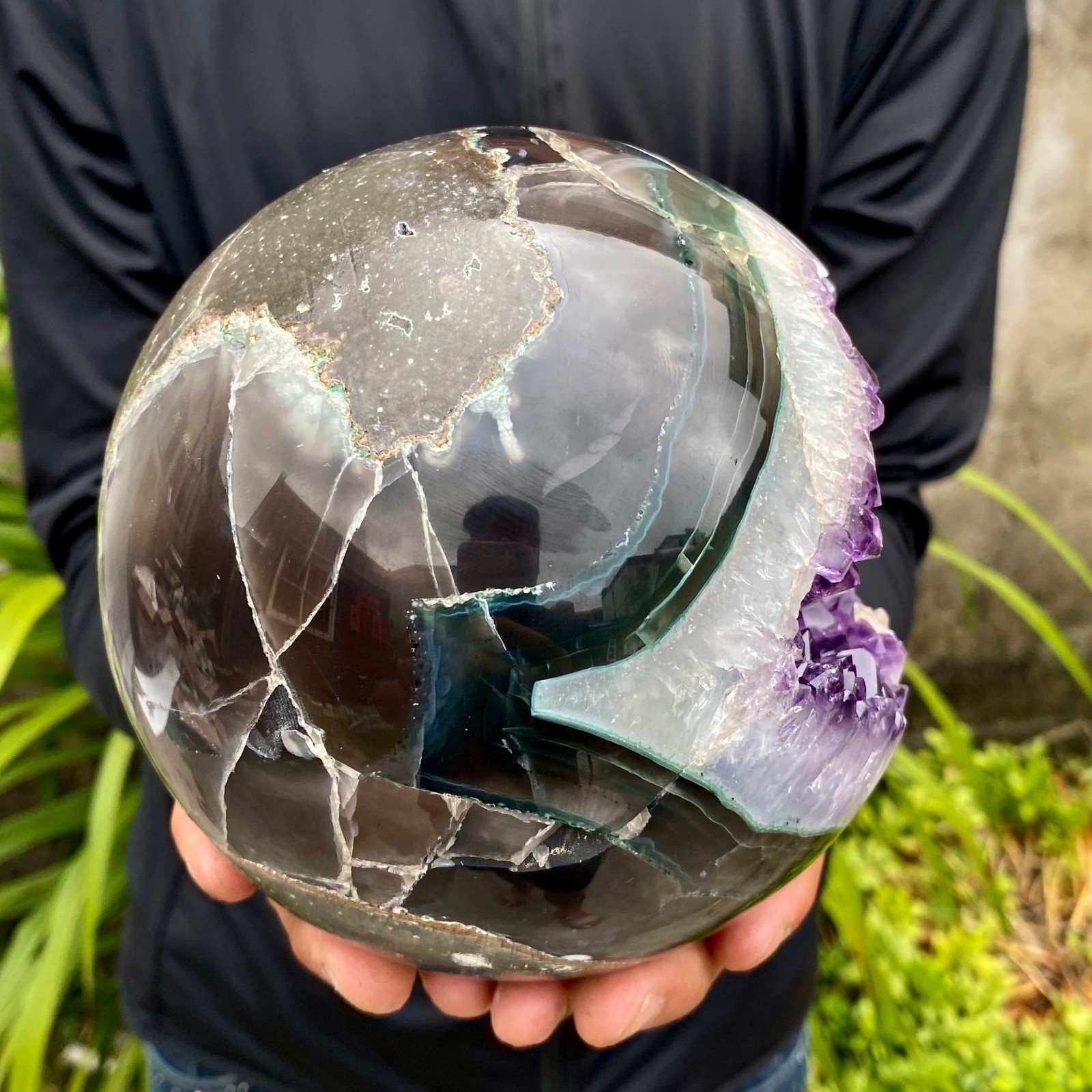 7.49LB Natural Amethyst Agate Ball Quartz Crystal Sphere reiki healing gem