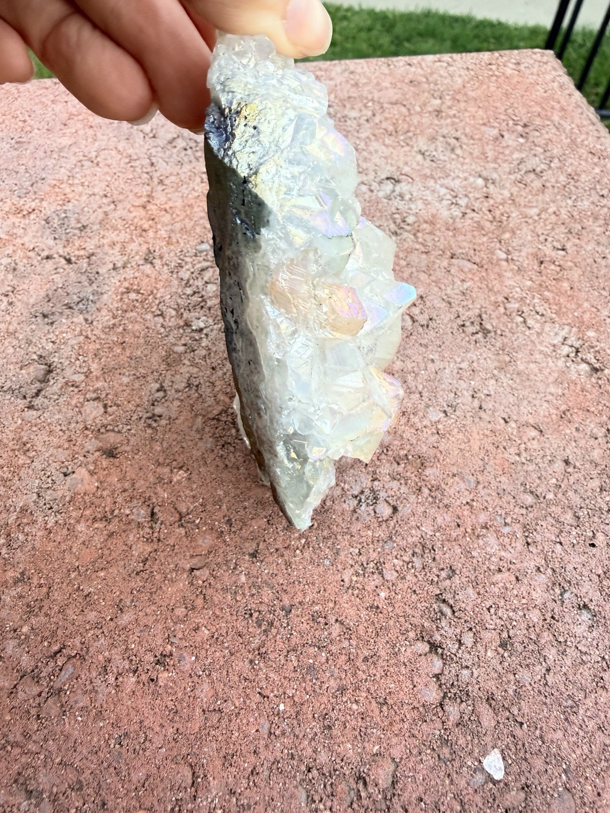 Angel Aura Quartz crystal cluster with rainbow hues metaphysical and spiritual