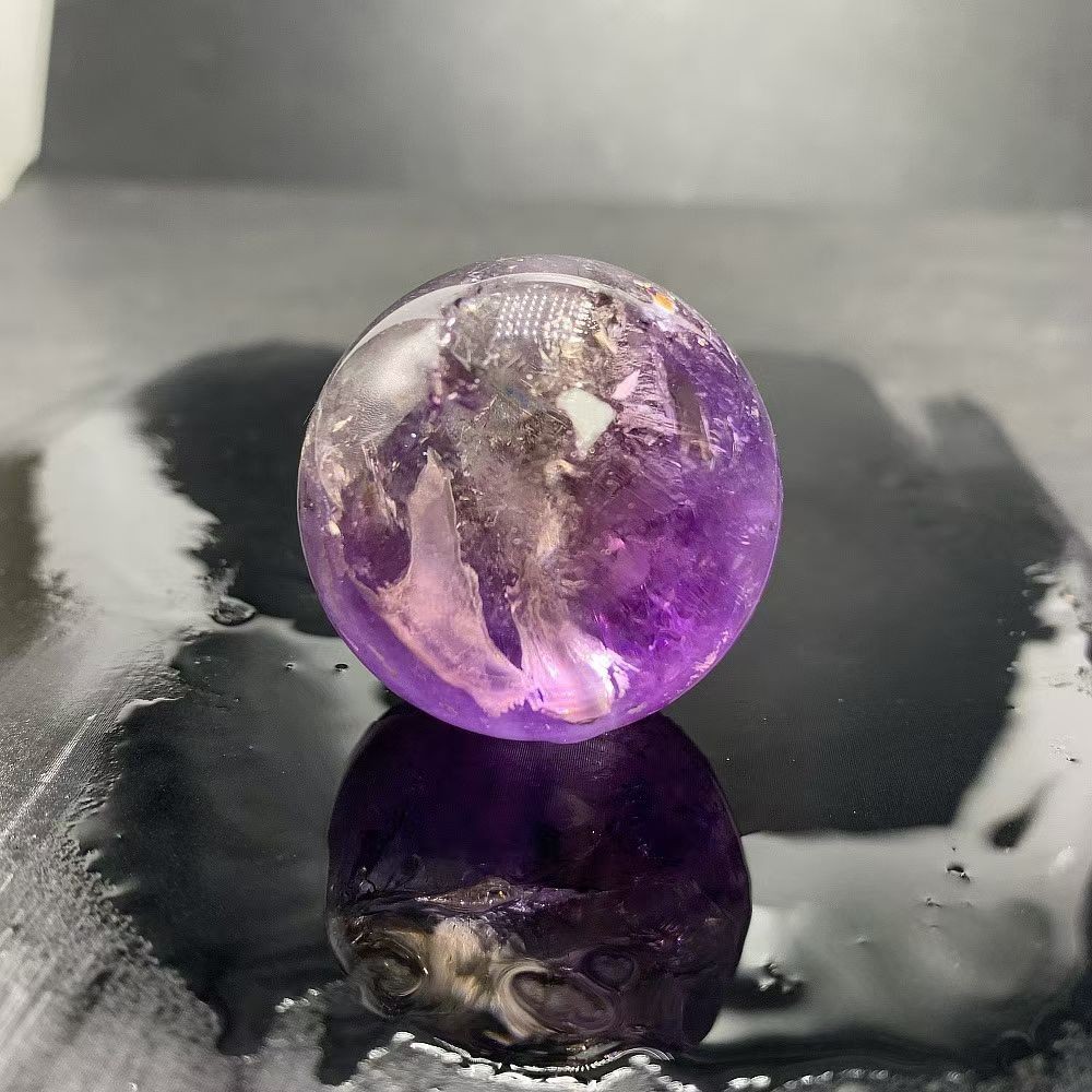 34mm Top Natural rainbow Amethyst sphere Quartz Crystal Carved Energy ball reiki