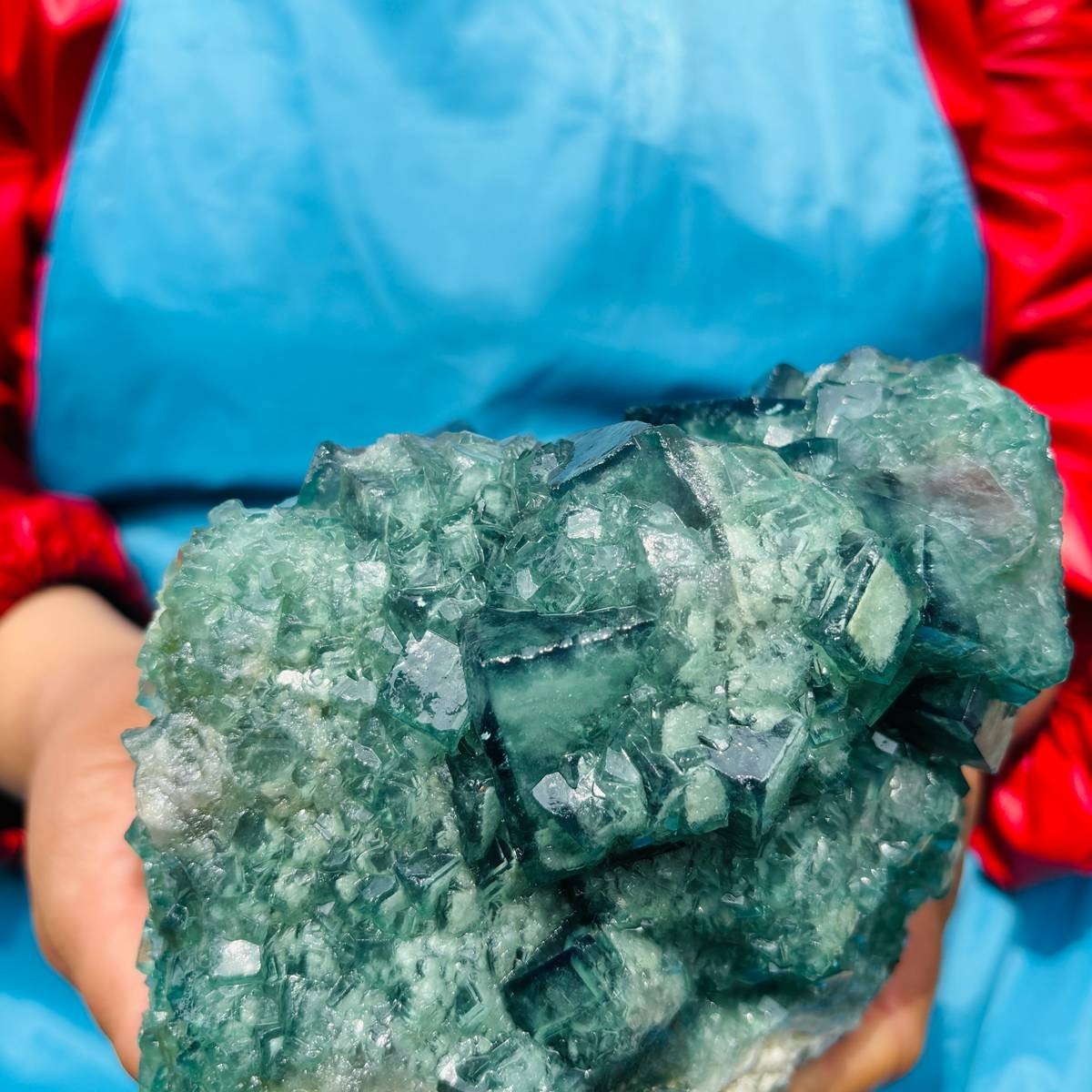 1790G Natural BLUE-green purple Cube Fluorite Mineral Crystal Specimen/China