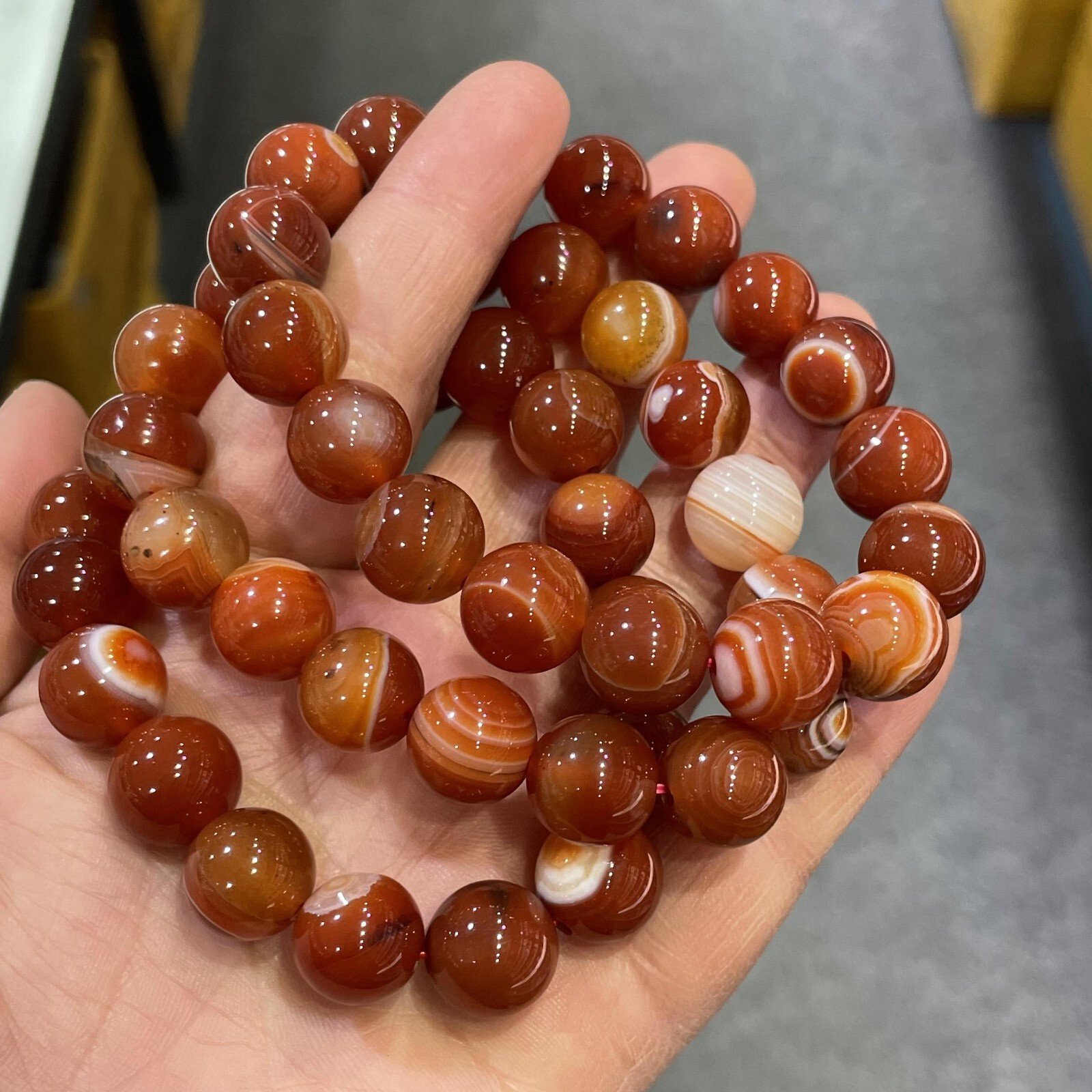 1pc 12mm Carnelian Red Agate Beaded Healing Reiki Stretchy Bracelet