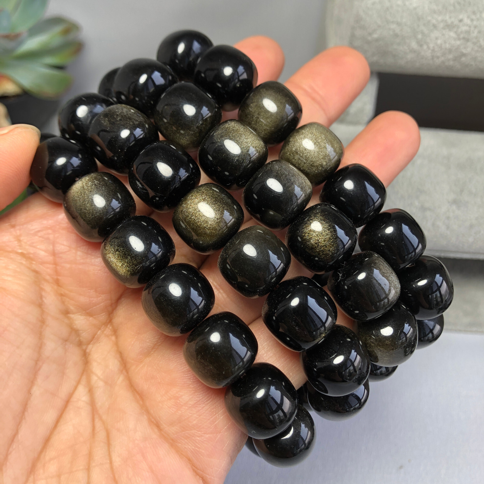1pcs wholesale Natural Golden obsidian quartz Crystal beads bracelet 14-12mm