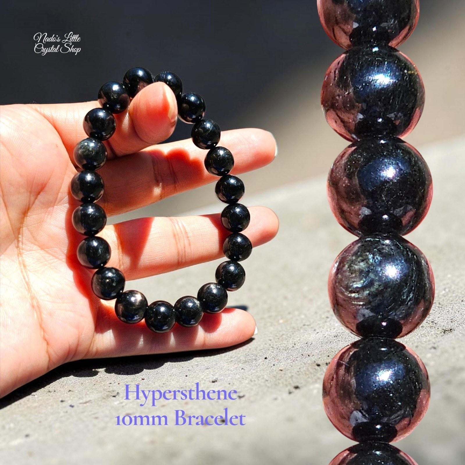 Hypersthene Natural Crystal Bracelet 10mm Healing Stone Stretch Bracelet Unisex