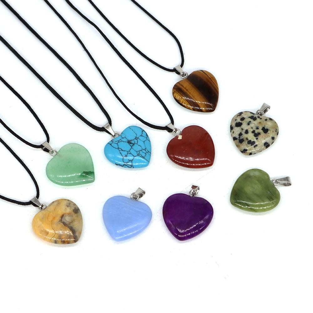 Wholesale 10pcs Assorted Nature Stone Heart Charms Pendants for Jewelry 20mm