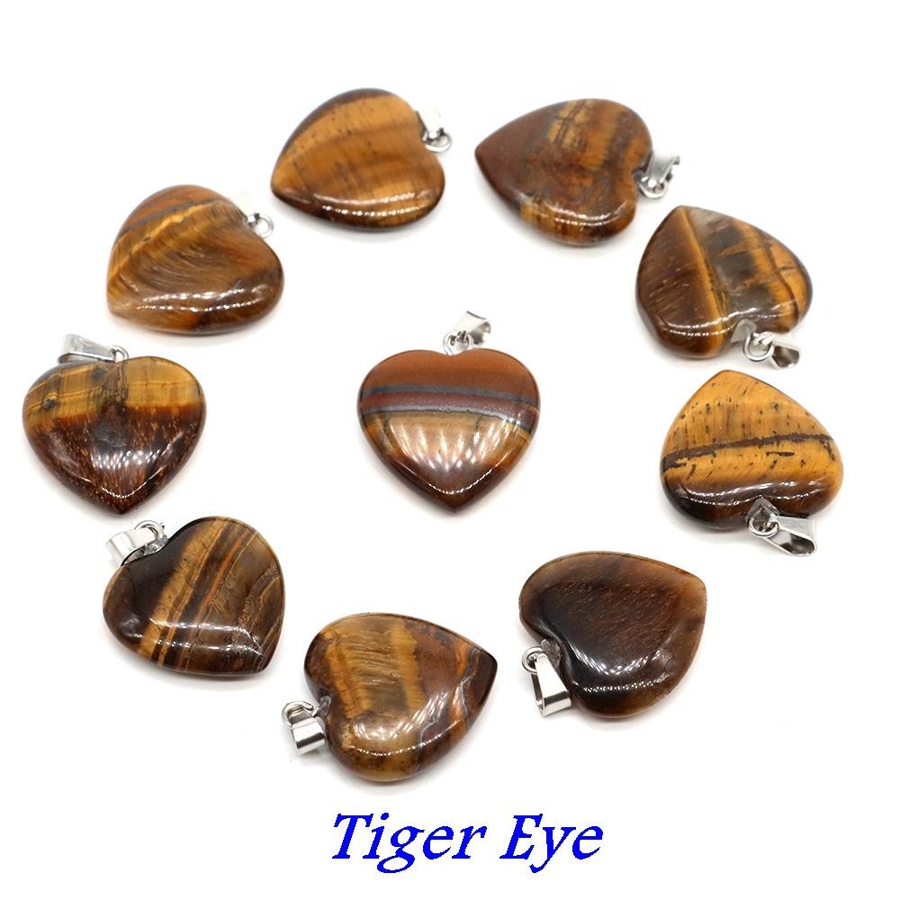 Wholesale 10pcs Assorted Nature Stone Heart Charms Pendants for Jewelry 20mm