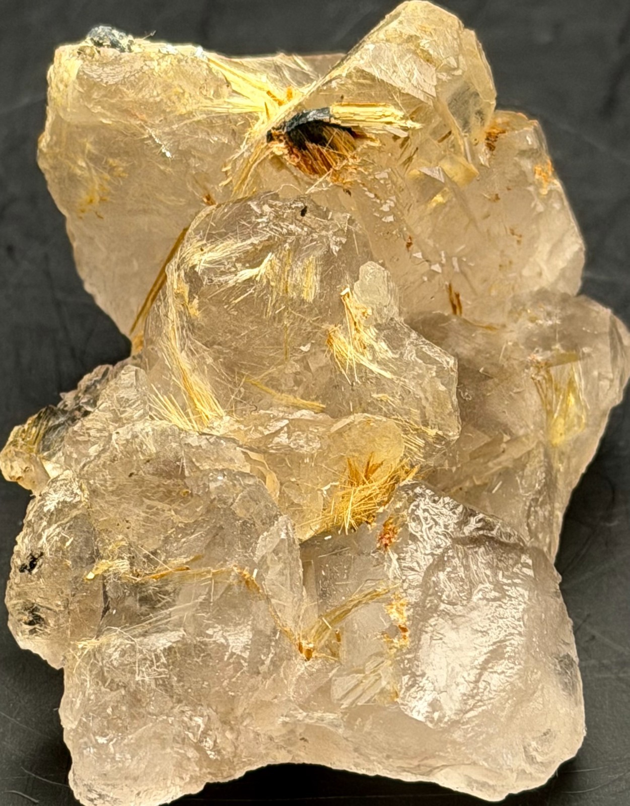 Golden Rutilated Quartz Cluster with Both Internal and External Rutile Sprays