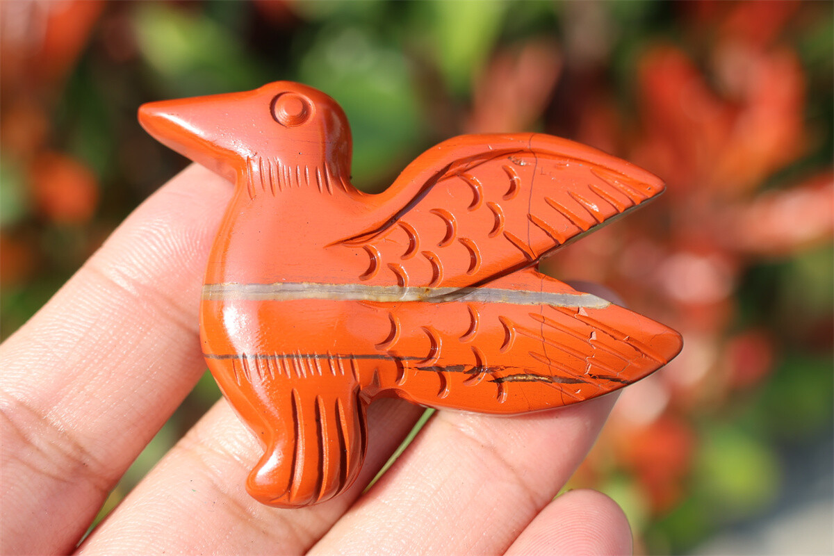 2.3” Natural red jasper Hummingbird Hand Carved Reiki Crystal Skull gift 1pc