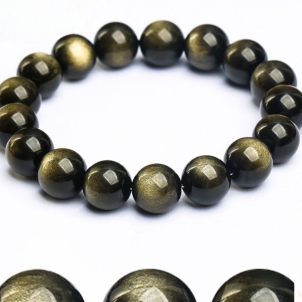 Natural Gold & Silver Obsidian Bracelet Energy Healingstone Fashion Jewelry Gift