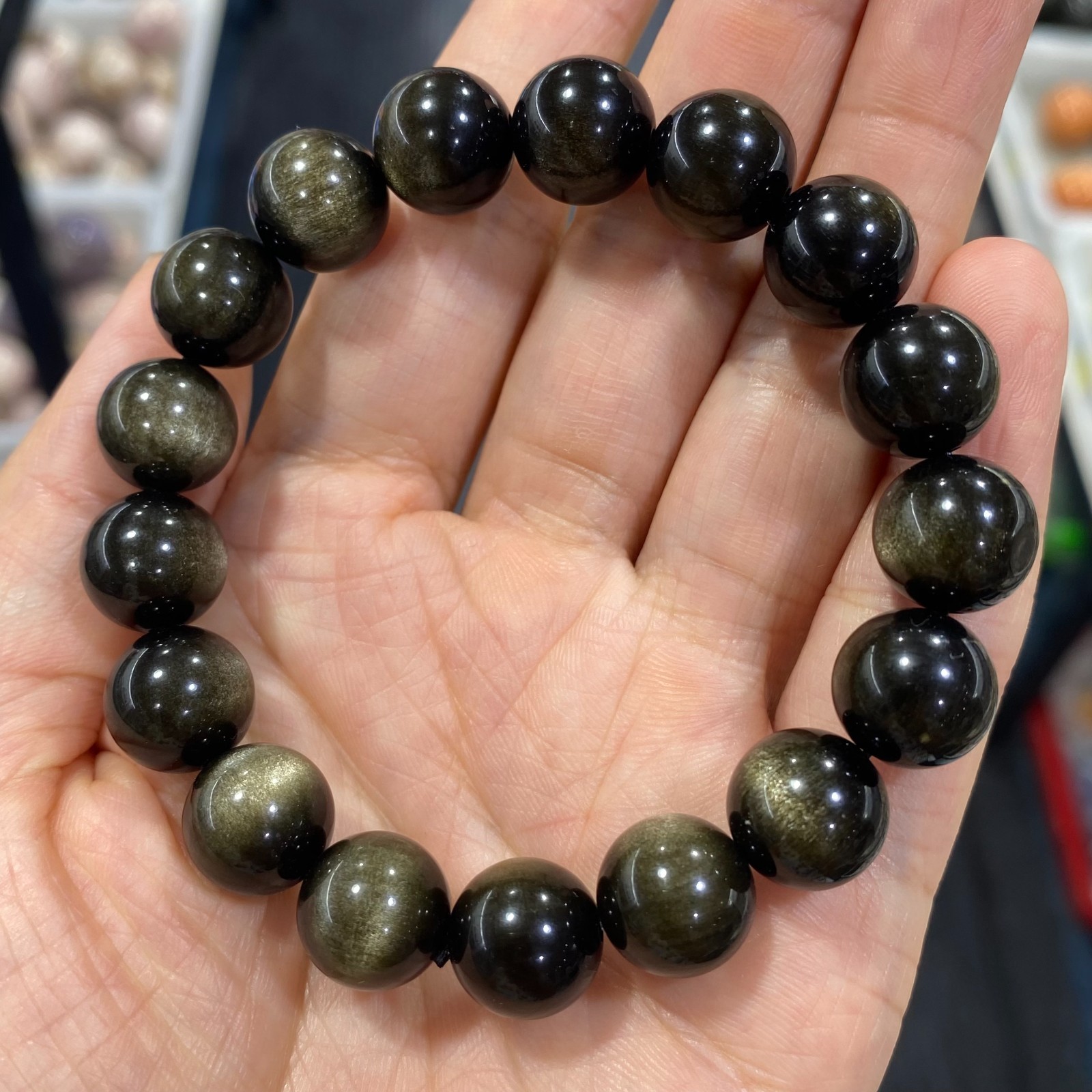 1Pcs Golden obsidian bracelets 12mm