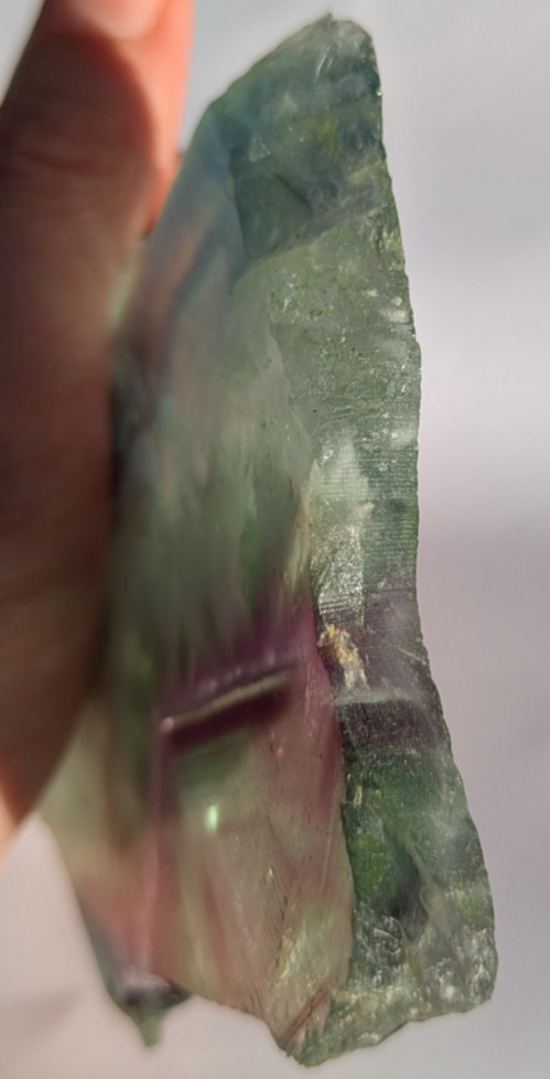 Purple Green Fluorite geometric banding w/snowflake feather slab crystal Unique!