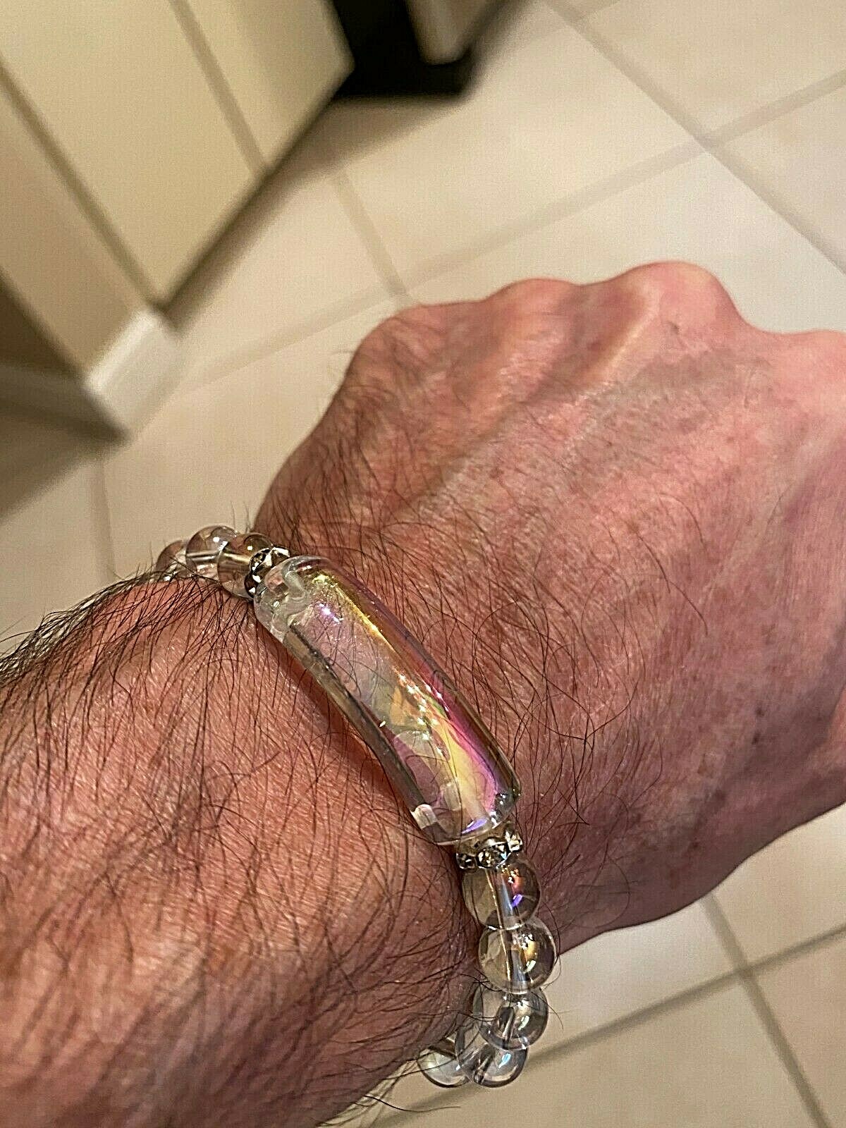 Angel Aura Quartz Crystal With Swarovski Crystal Accents Mala Style Bracelet