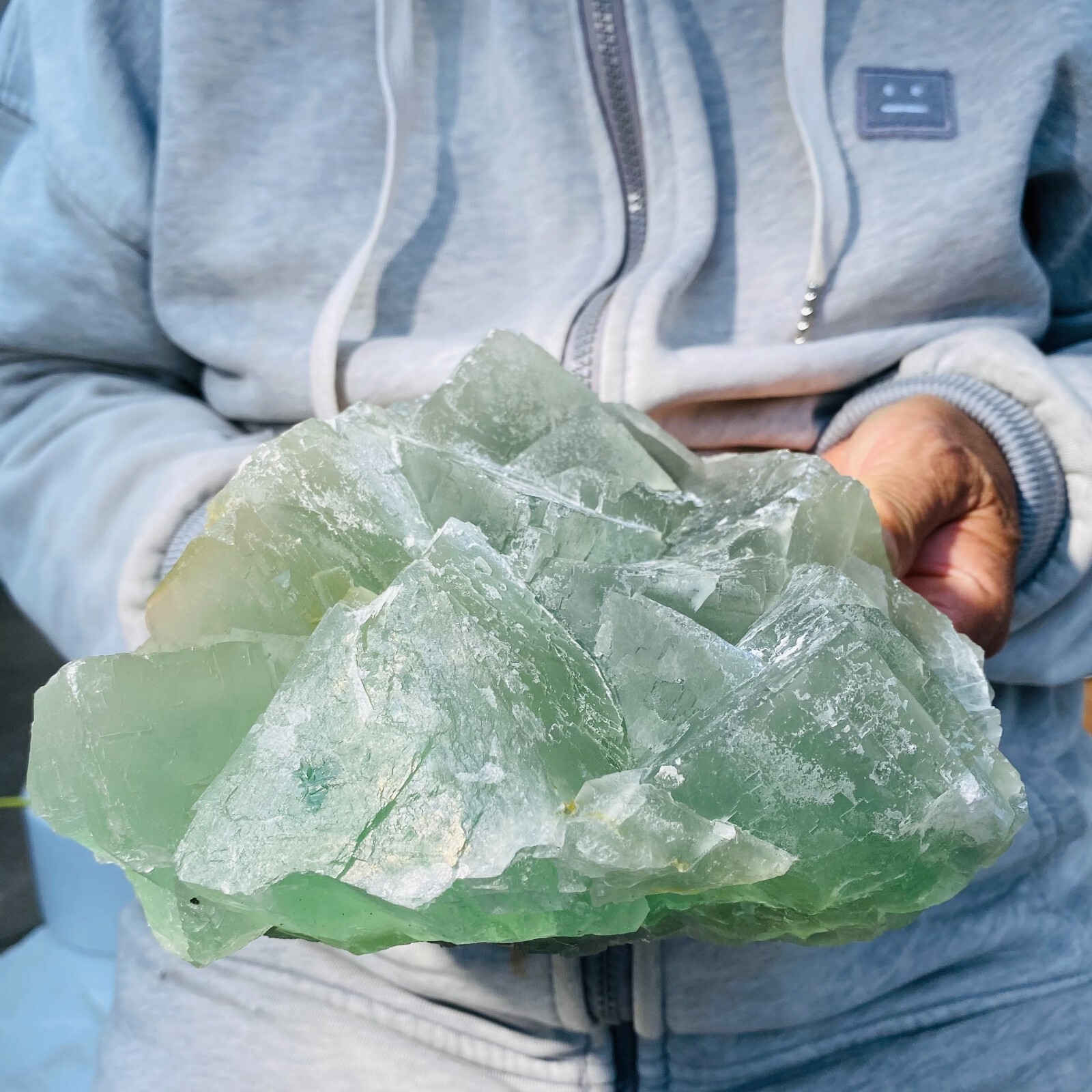 7.0LB Large Natural Light Green Fluorite Cubic Crystal Rough Healing Specimen