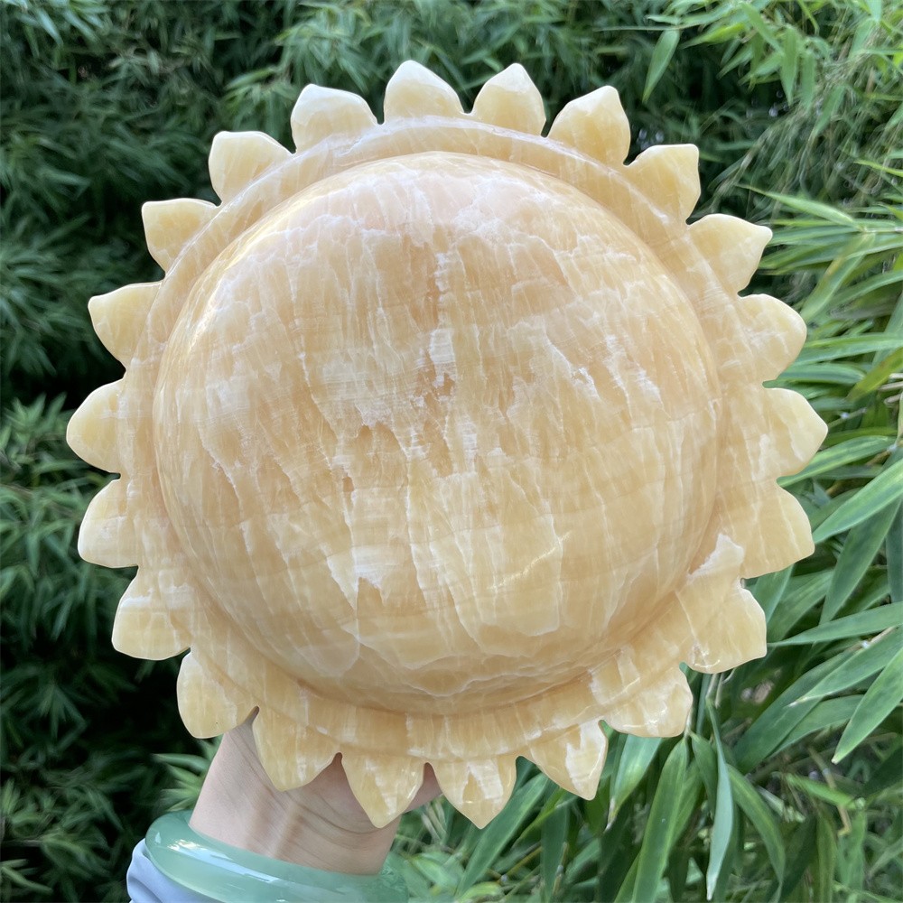 3.7LB 7.2″ Natural Yellow Calcite Sun Carved Crystal Quartz Energy Gift