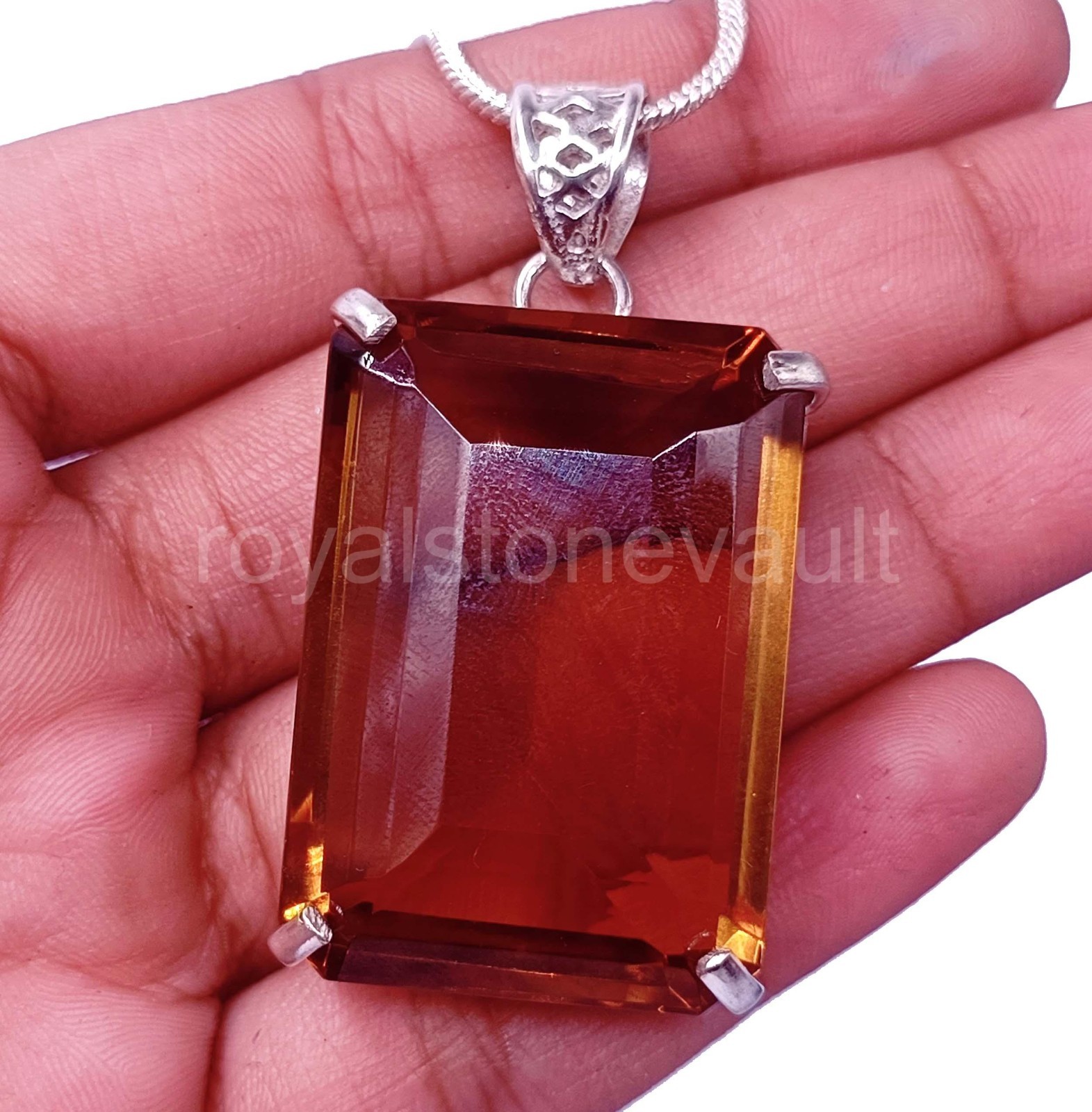 120Ct Natural Color Change Alexandrite Emerald Shape 925 Pendant Silver IGL 6YNY
