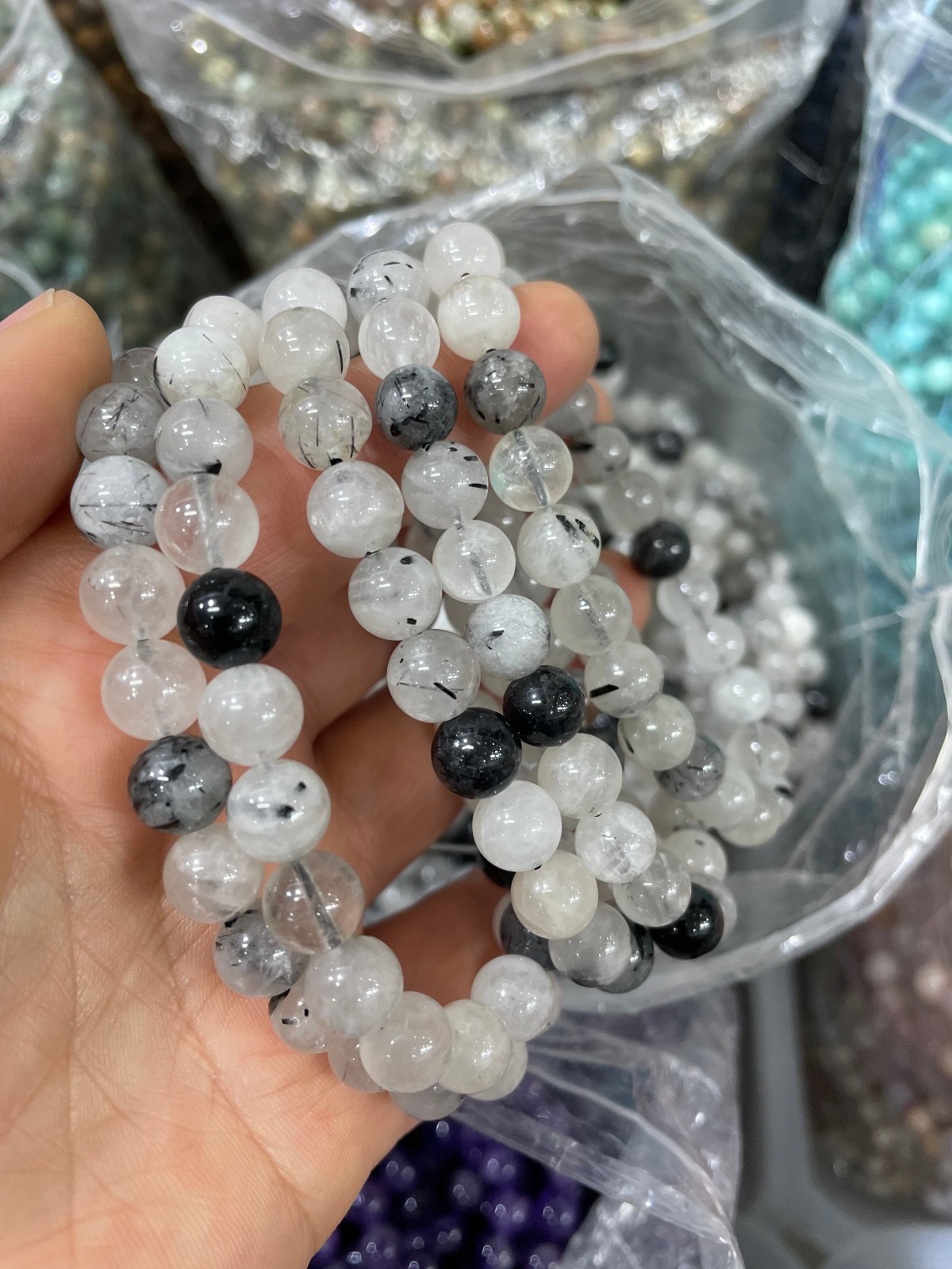 5pc 8mm Natural Rutilated Bead Bracelet Reiki CrystalQuartz Healing Decorate