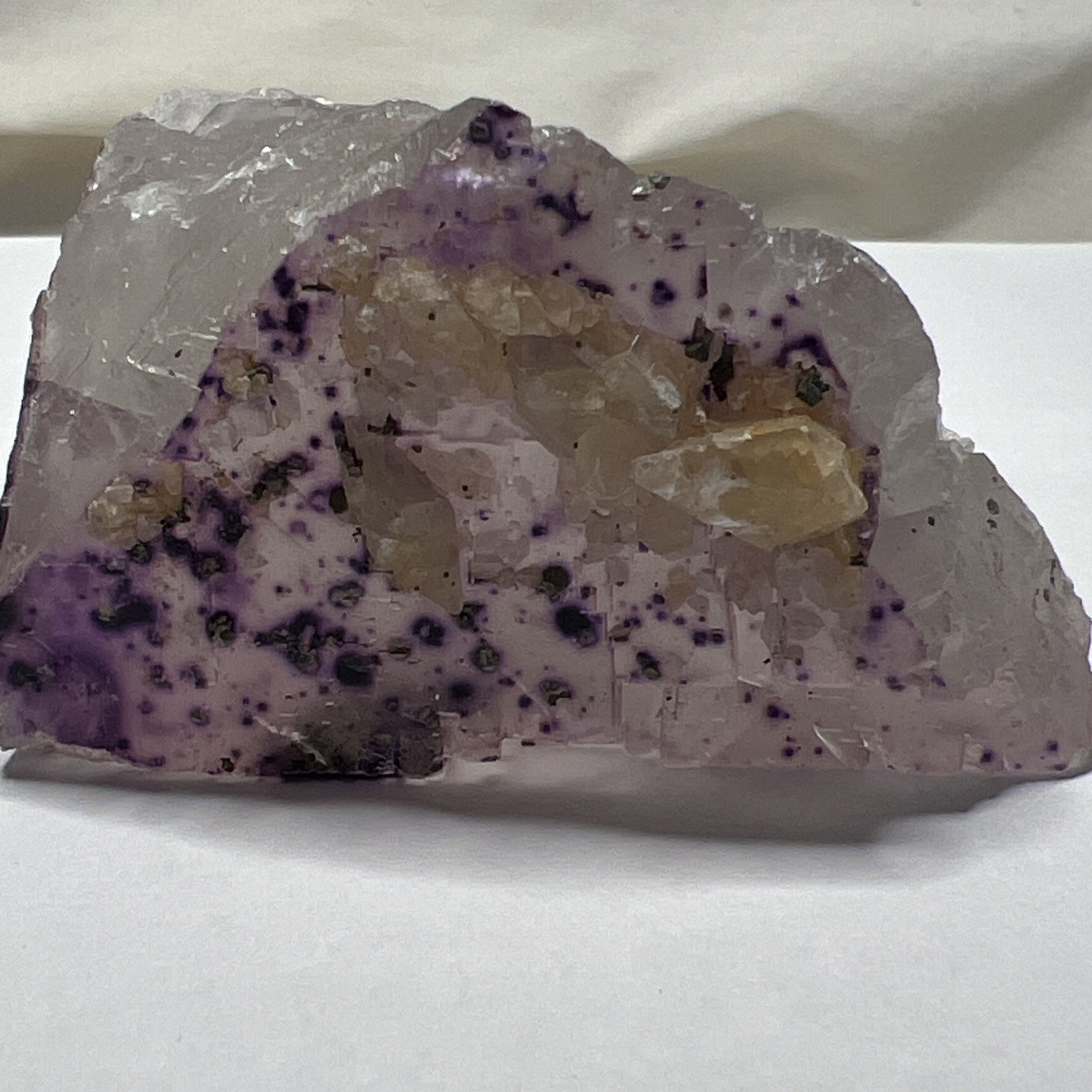 Fluorite – Zoned Light Purple & dark purple floater clusters & dogtooth calcite