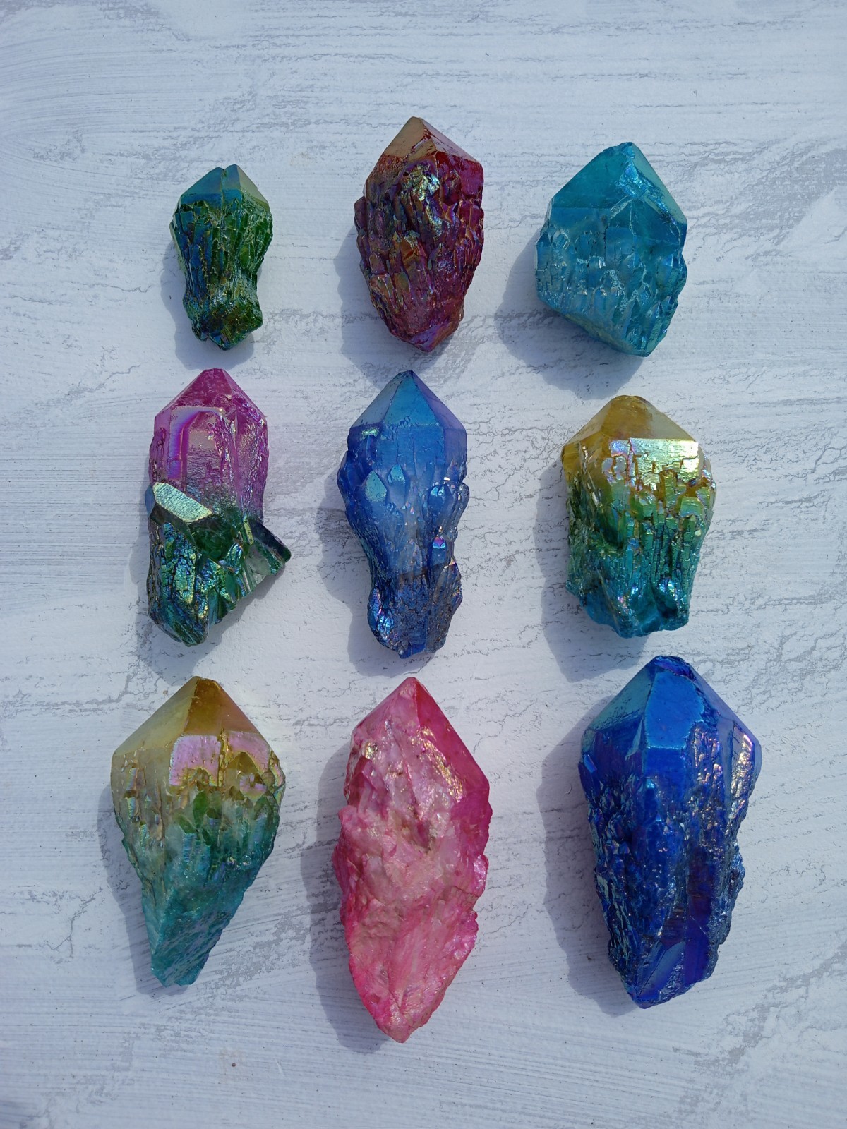 9 Pieces Irregular Rainbow 🌈 Titanium Aura Quartz Points! Healing, 2 Lbs! G1