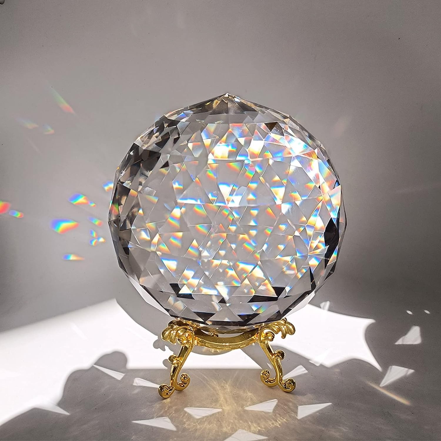 Clear Glass Crystal Ball Prisms W/ Stand Window Rainbow Maker Sphere Faceted