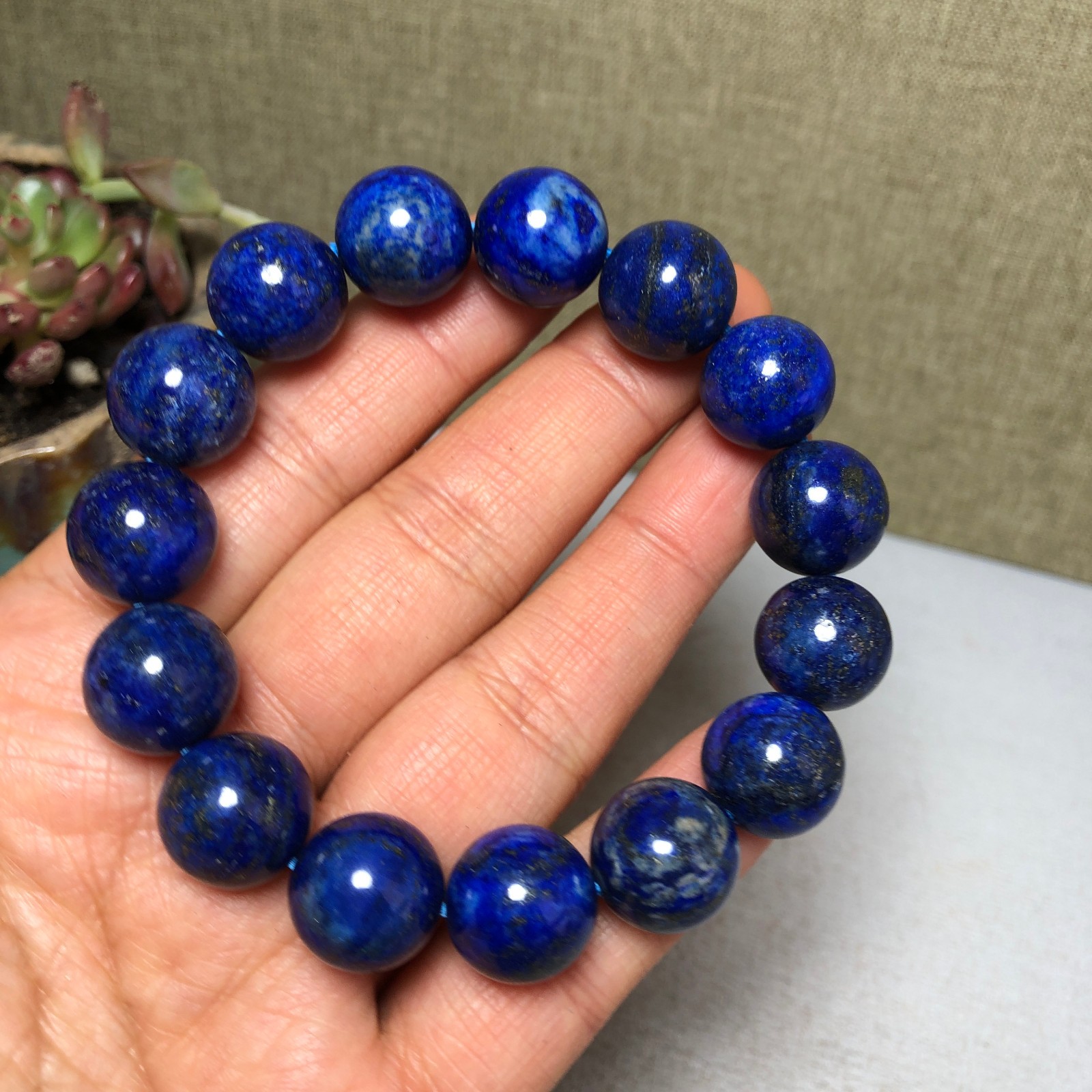 13-14mm Natural Lapis lazuli Crystal Quartz chain beads bracelet 65g A3146