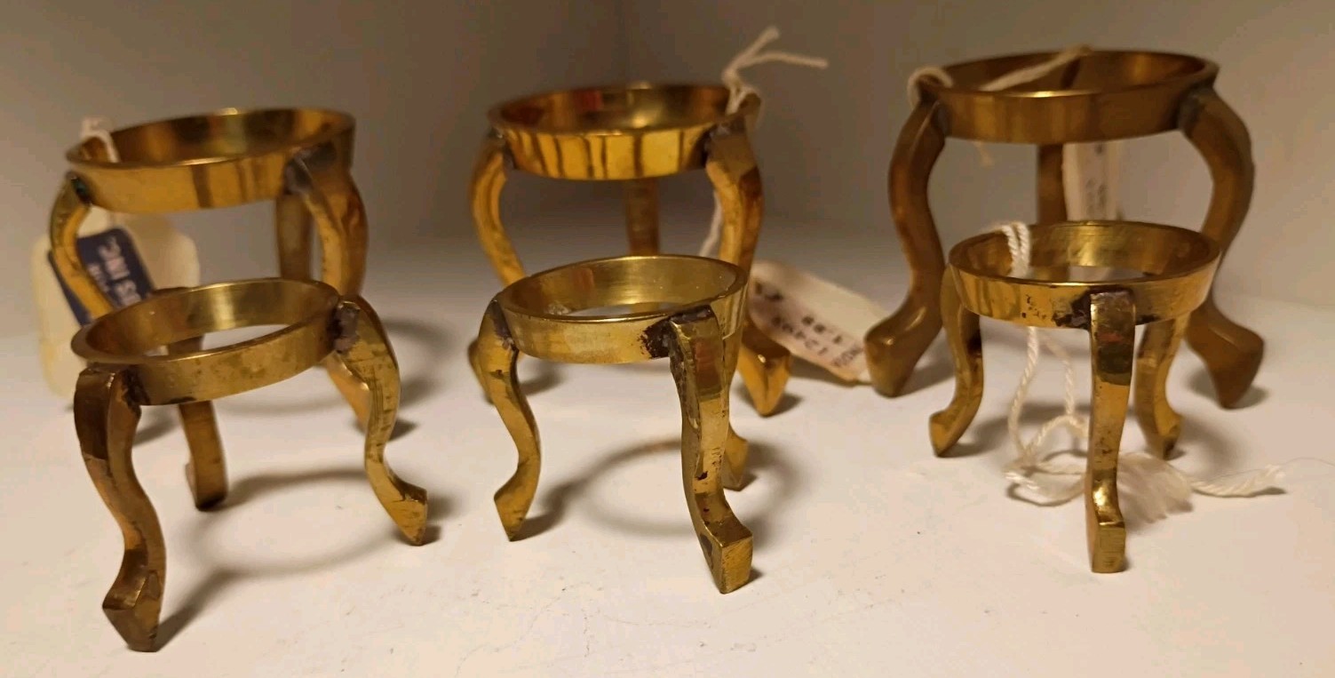 Vintage Solid Brass Egg Holder Stand Set Of 6 3 Large 3 Small Some Tags India