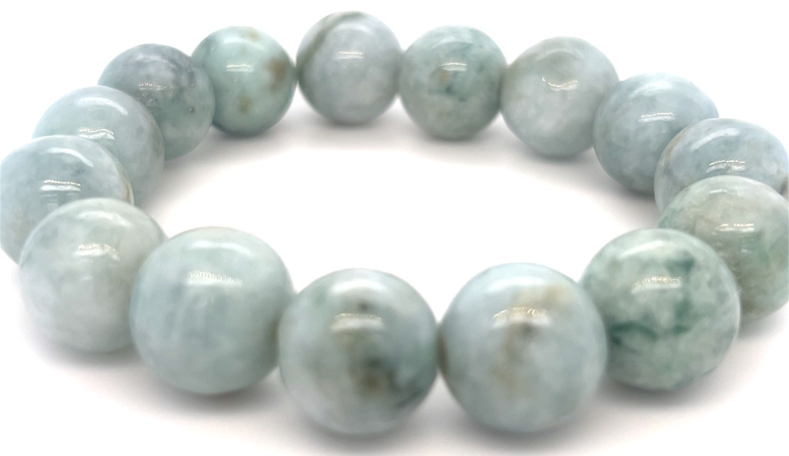 Type A Natural Jadeite Bracelet 333ct – Light Icy Green 13mm Beads