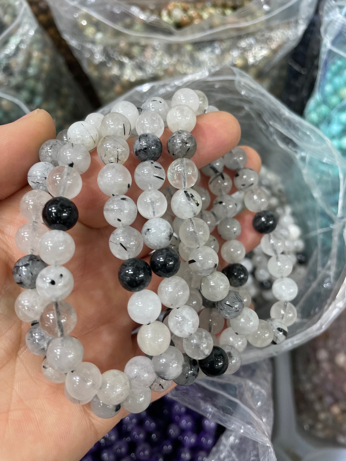 5pc 8mm Natural Rutilated Bead Bracelet Reiki CrystalQuartz Healing Decorate