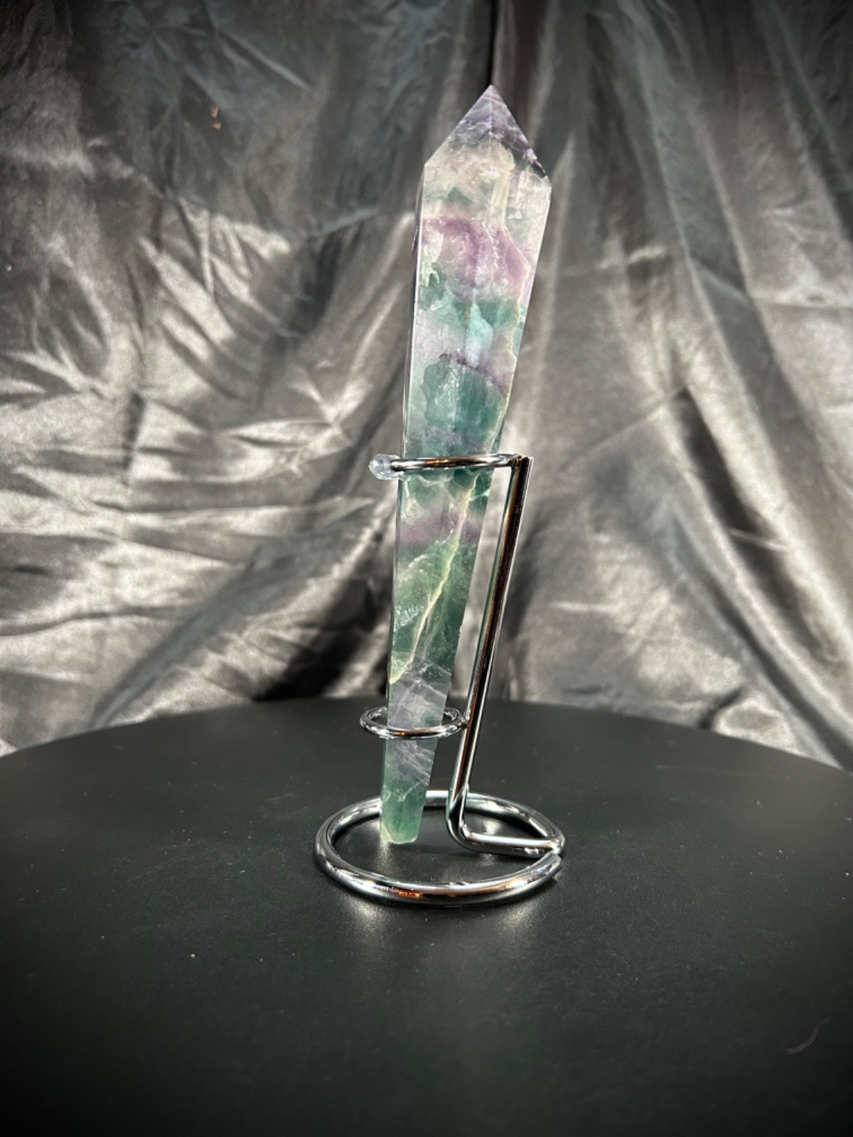 7″ Rainbow Fluorite Wand With Metal Stand 7.5oz (214 grams)