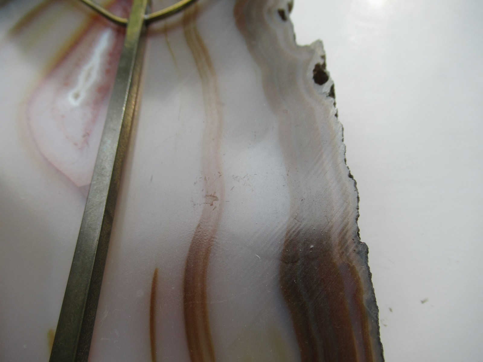 Vintage 10″ Tall Agate Slice on Brass Stand, Marked India, Stone Display Piece