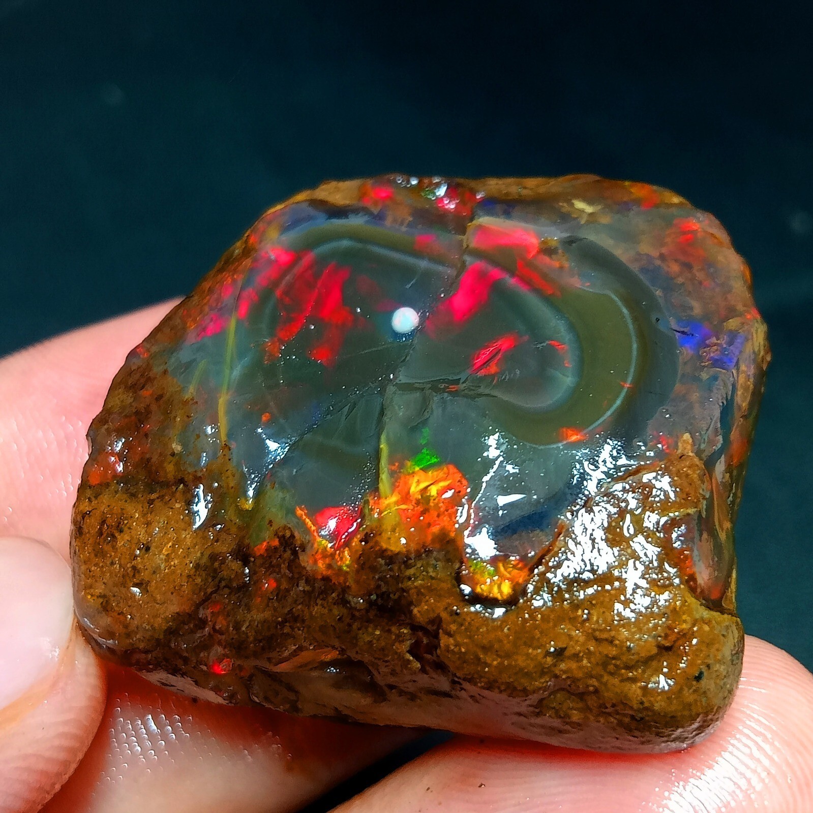 Ethiopian 111ct Natural Fire Opal Rough – Welo Gemstone Flash, 33x30x16mm