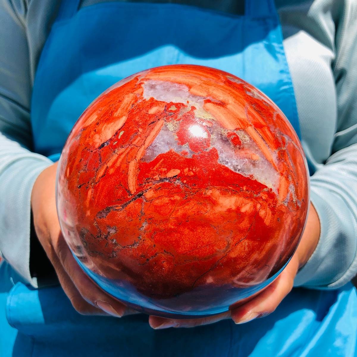 5.96LB Natural red jade ball quartz crystal ball, spiritual energy healing