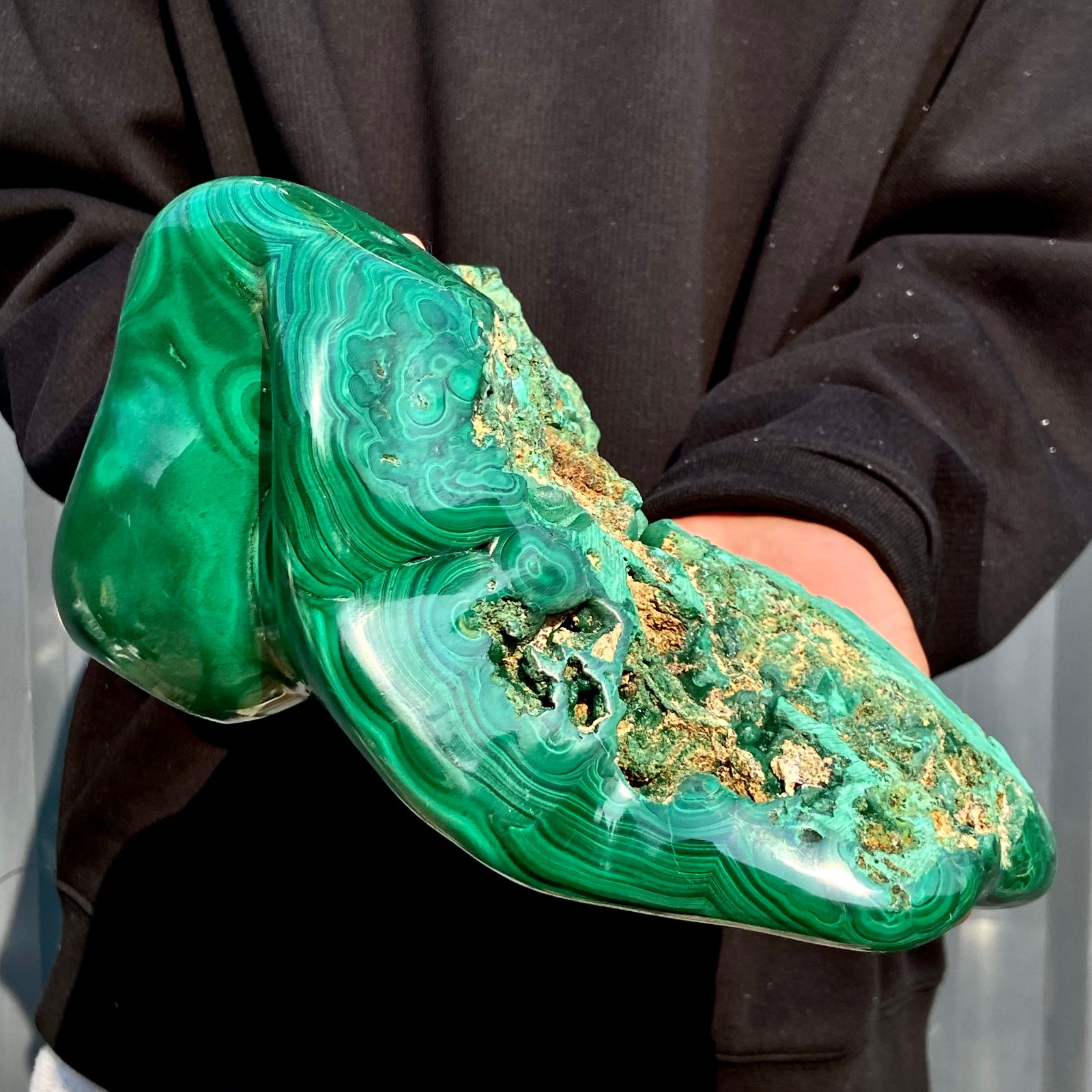 10.6LB Natural glossy Malachite transparent cluster rough mineral sample