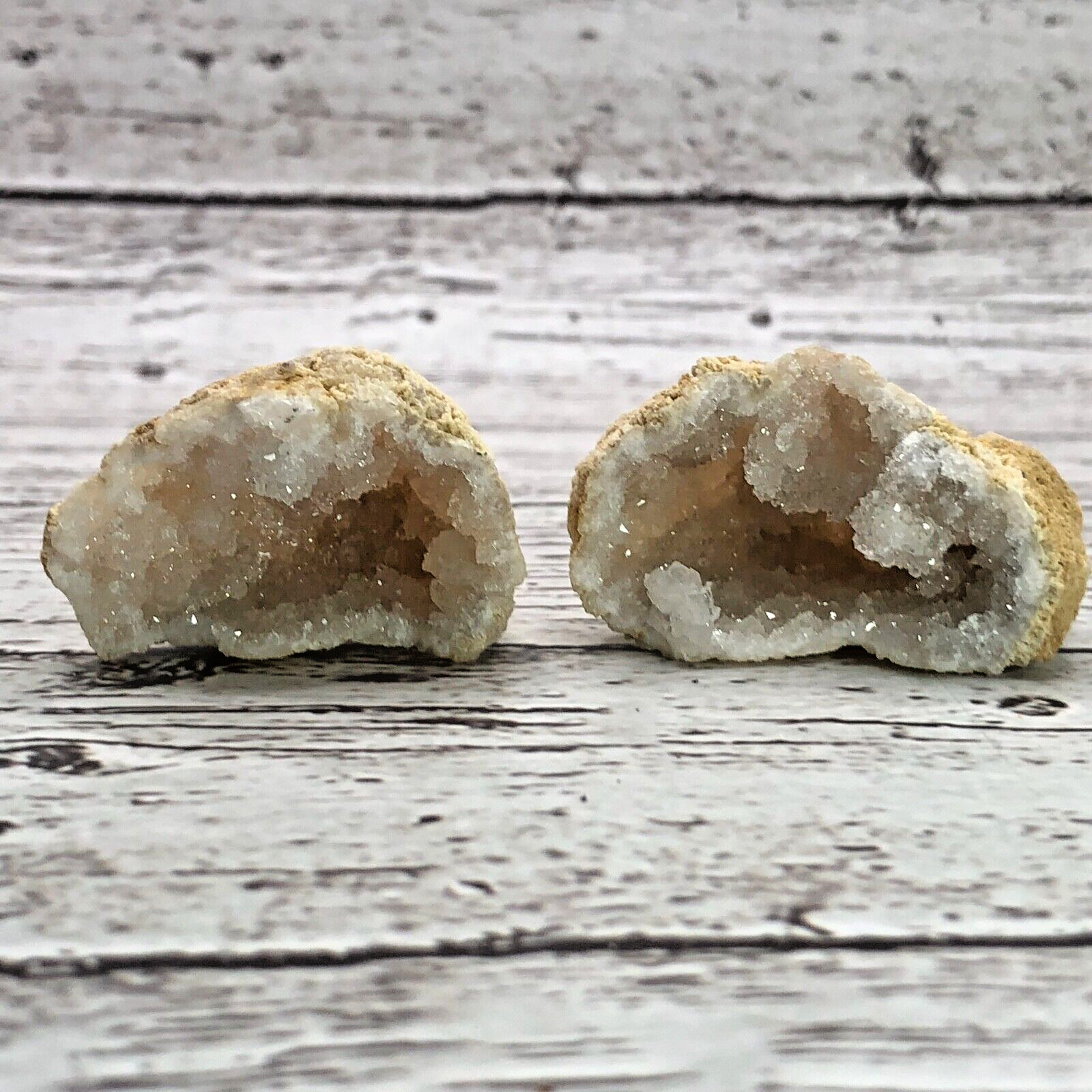 Shimmering Sparkly Quartz Crystal Tan Geode 4.5″ Circumference Matching Set #6