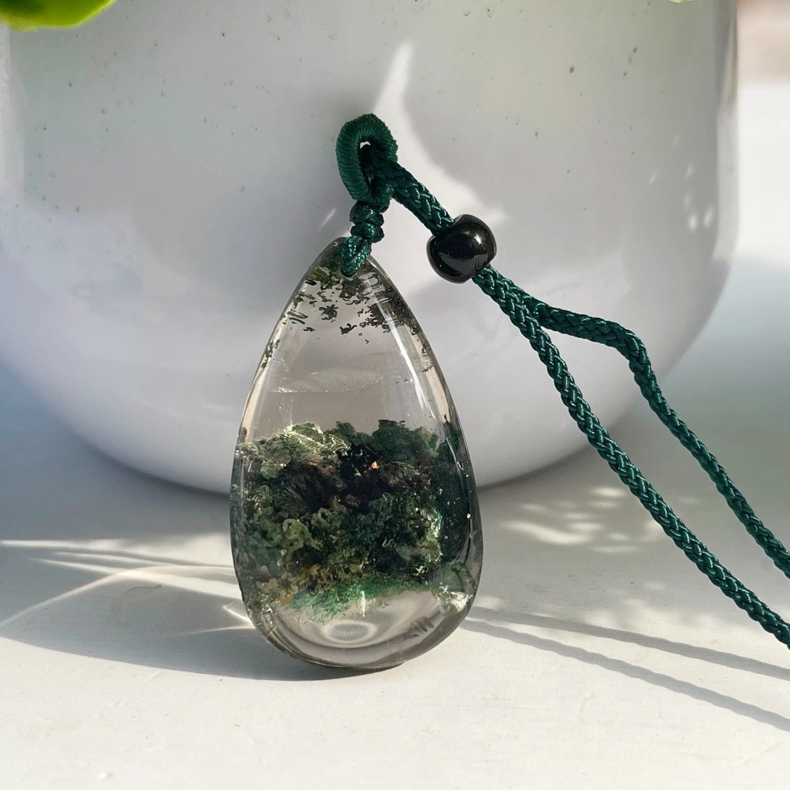 2pcs Natural Ghost Phantom Quartz Crystal Pendant Necklace Chakra Healing Rock