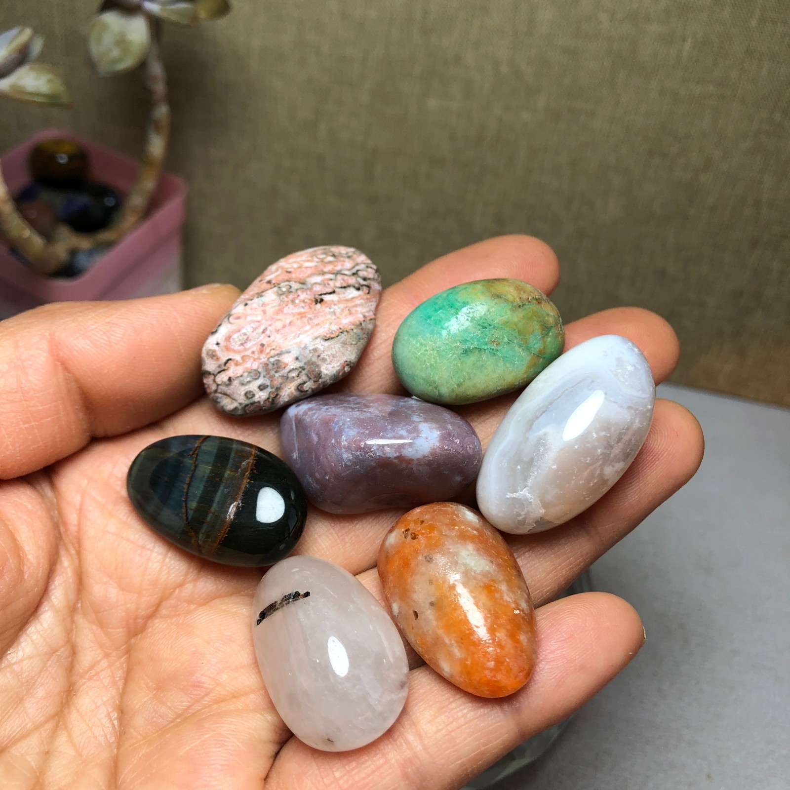 Natural various semi-precious stone Crystal Seven Star Array tumbled 306g A2818
