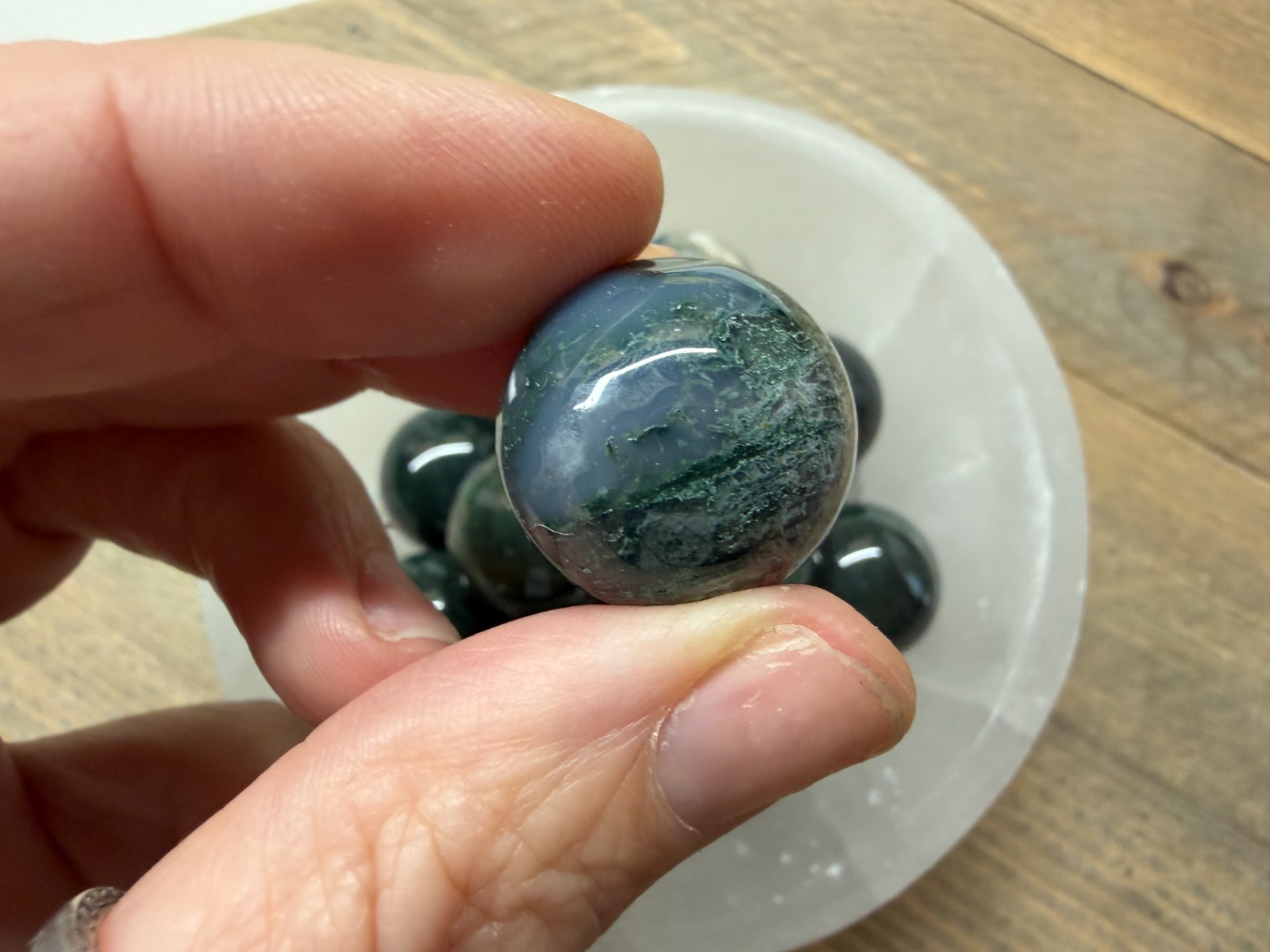 Moss Agate 20mm Sphere Natural Crystal Ball Dendritic Heart Chakra Reiki Stone