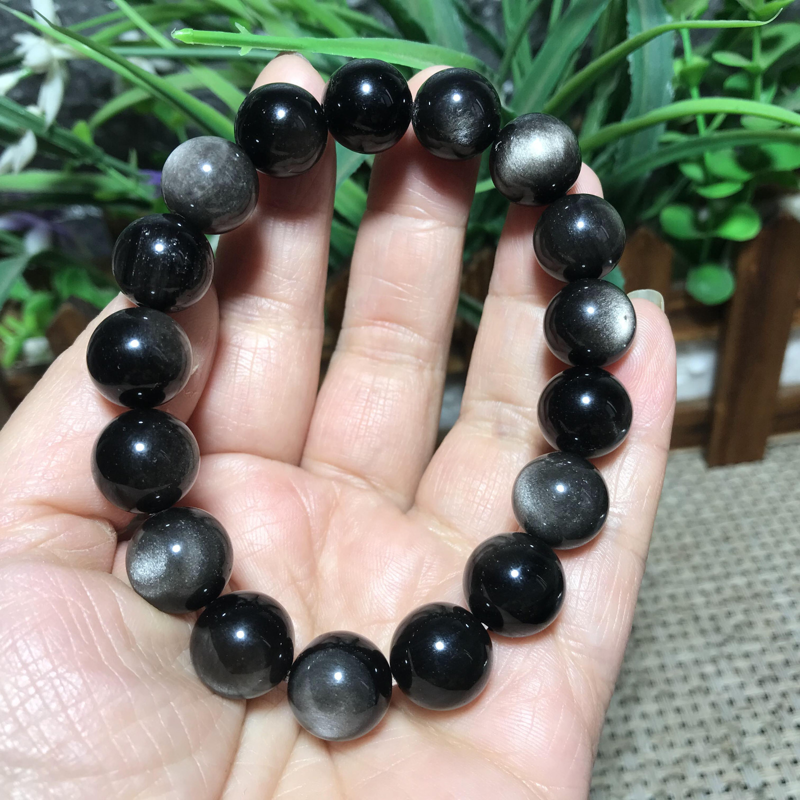 41g 12mm Natural Obsidian Cat Eyes Quartz Bracelets Healing mh1577