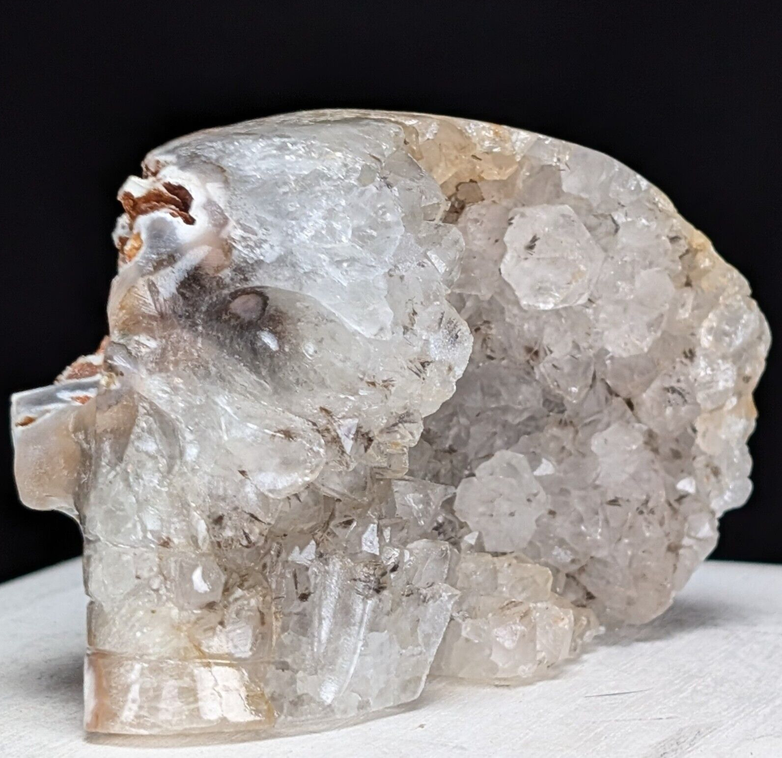Quartz Skull Carving Druzy Geode Half Face Large Crystal Chakra Gemstone