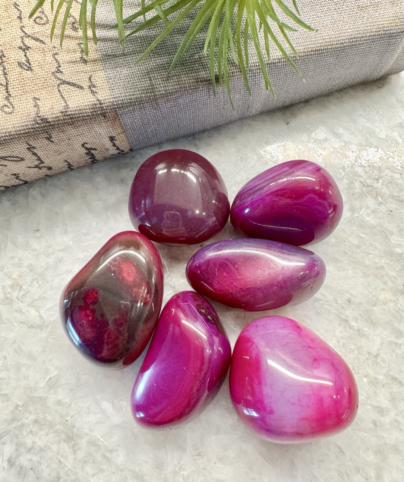 New Big Chunky Genuine Layered Pink-Purple Agate Crystal Tumbled Stone Set of 6