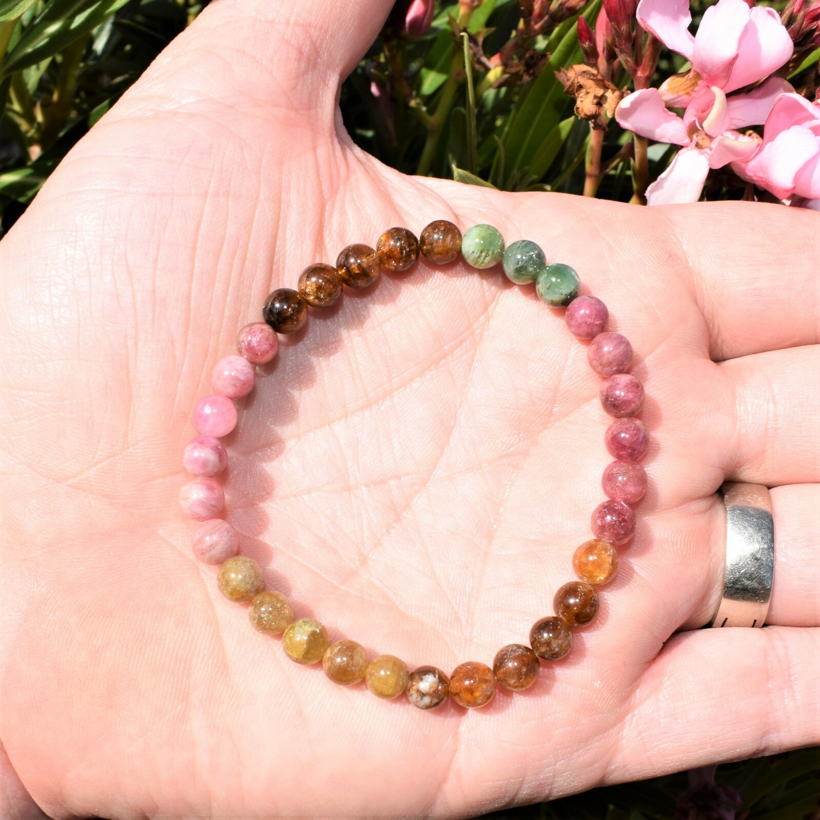 Premium CHARGED Rainbow Tourmaline Crystal 6mm Bead Bracelet Stretchy ENERGY