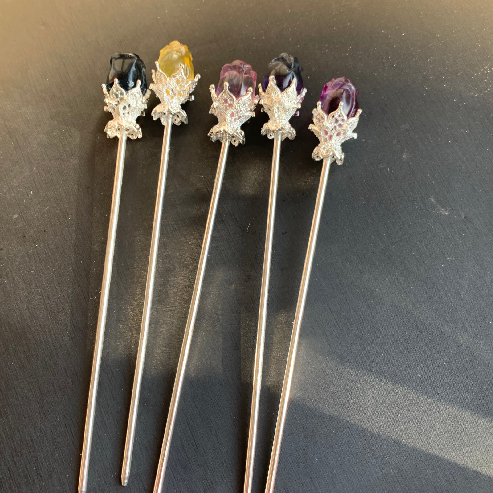 5pc Natural fluorite carved rose hairpin quartz crystal reiki healing random