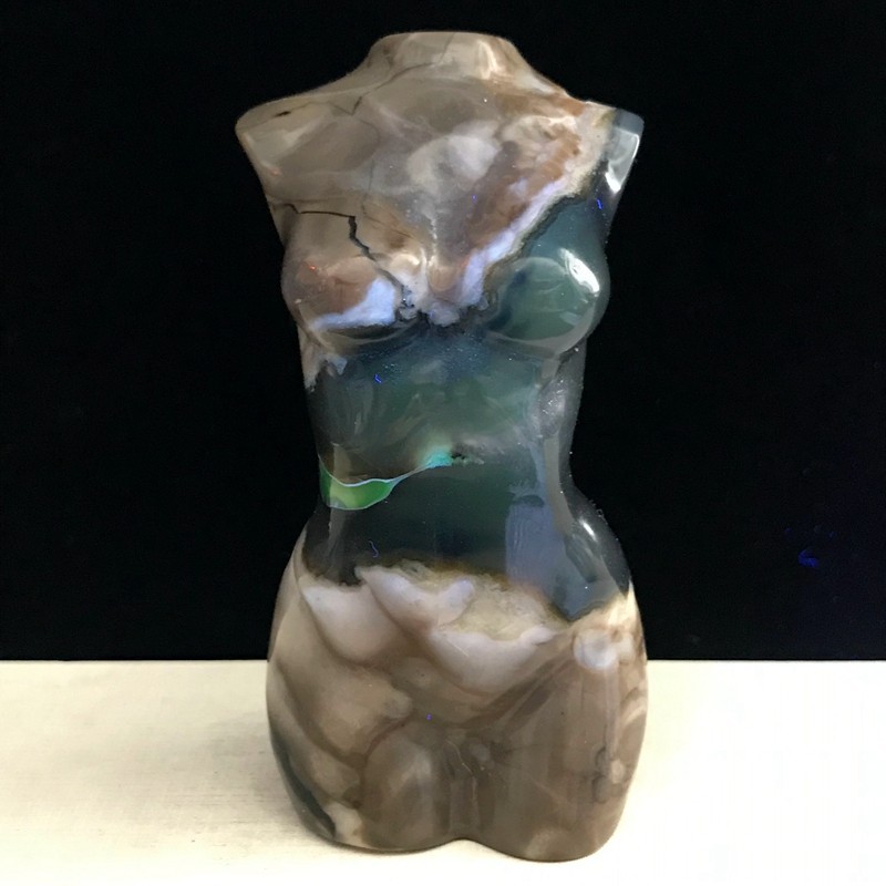 290G Natural Volcanic agate Crystal Hand Carved female model Healing Reiki