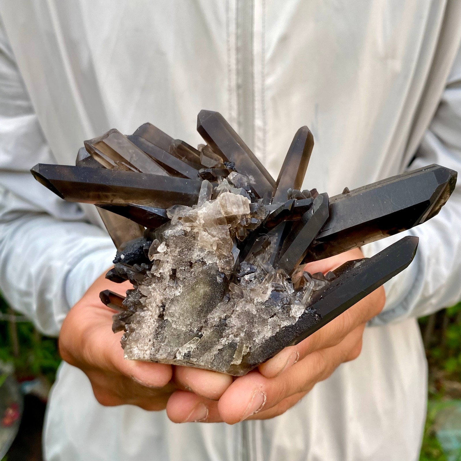383G Natural Black Smoky Quartz Crystal Cluster Raw Mineral Specimen