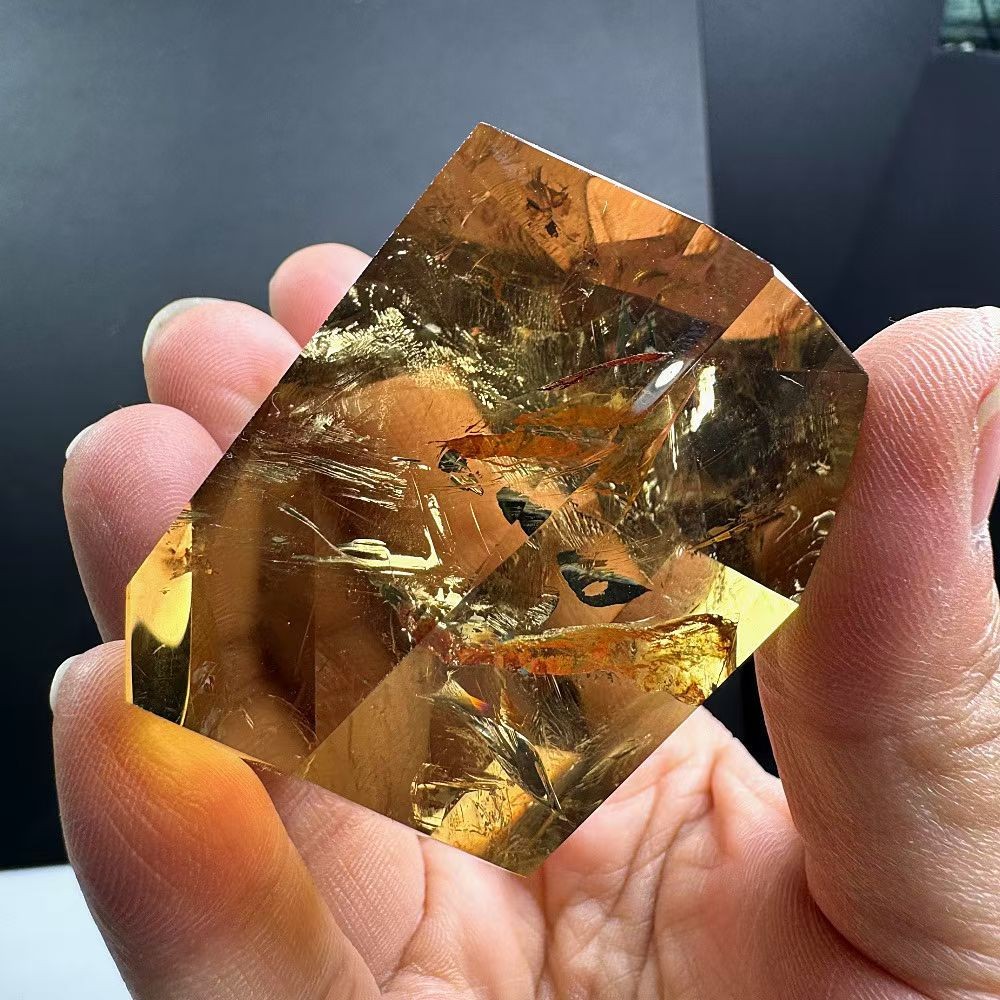 140g Natural Rutilated gold Square Quartz Crystal Energy Reiki Decor Ornaments