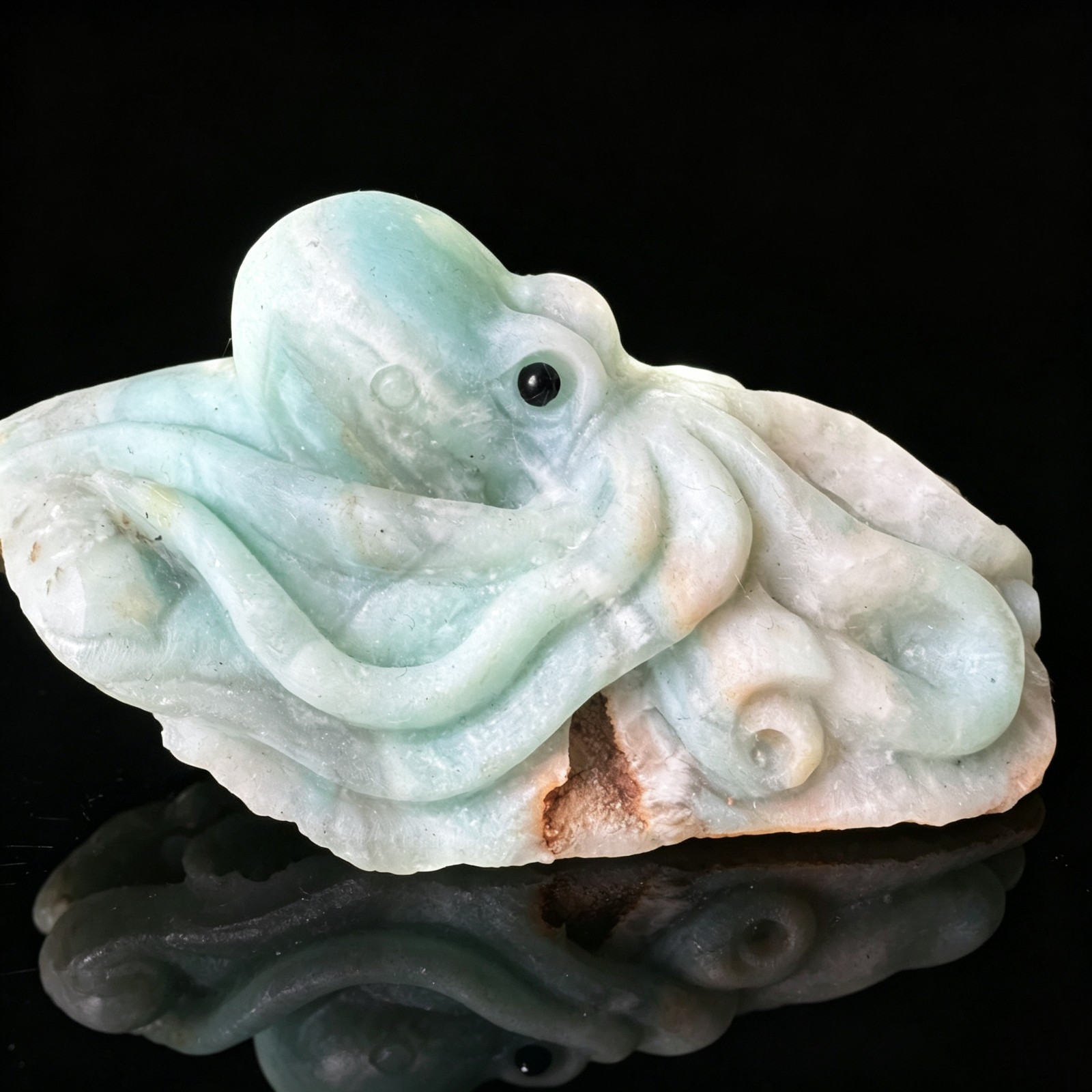 Hand Carved Amazonite Octopus – Natural Blue Green Crystal Mineral Figurine 4.8″